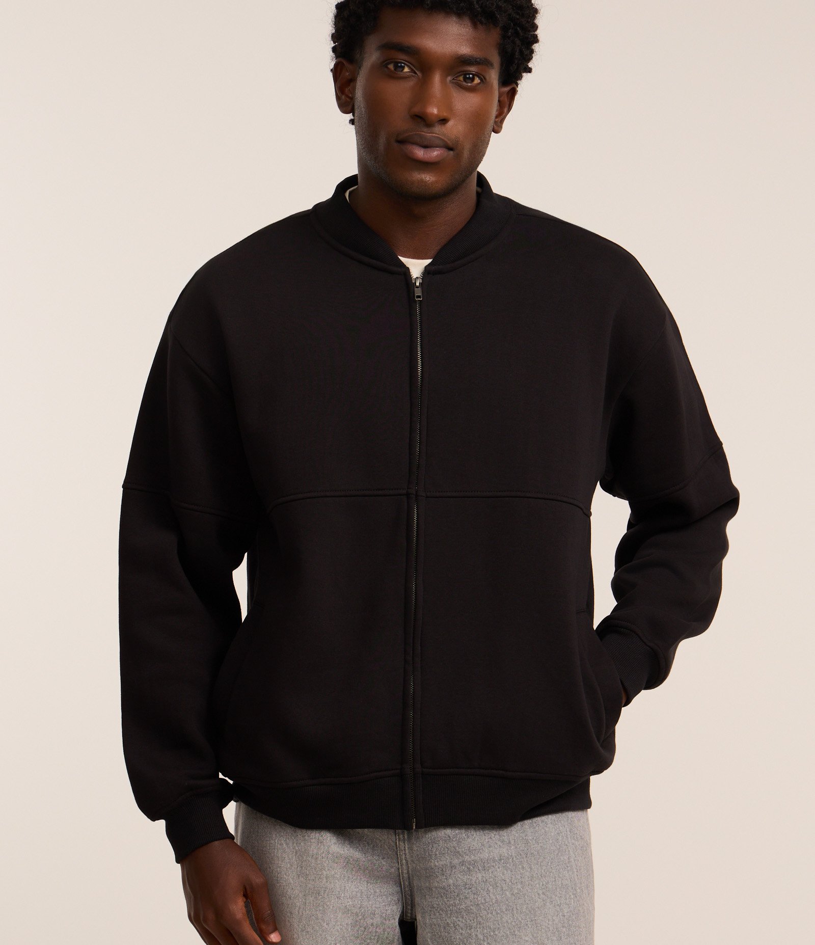 Jaqueta Bomber em Moletom com Zíper 1