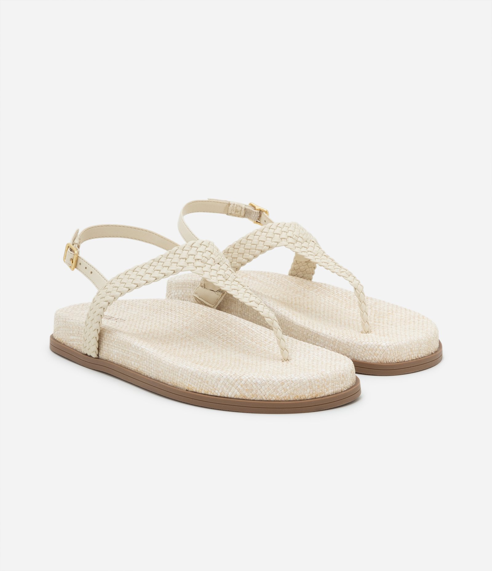 Sandália Sport Sandal Rasteira em PU com Fio Macramê Cestaria Off White 2