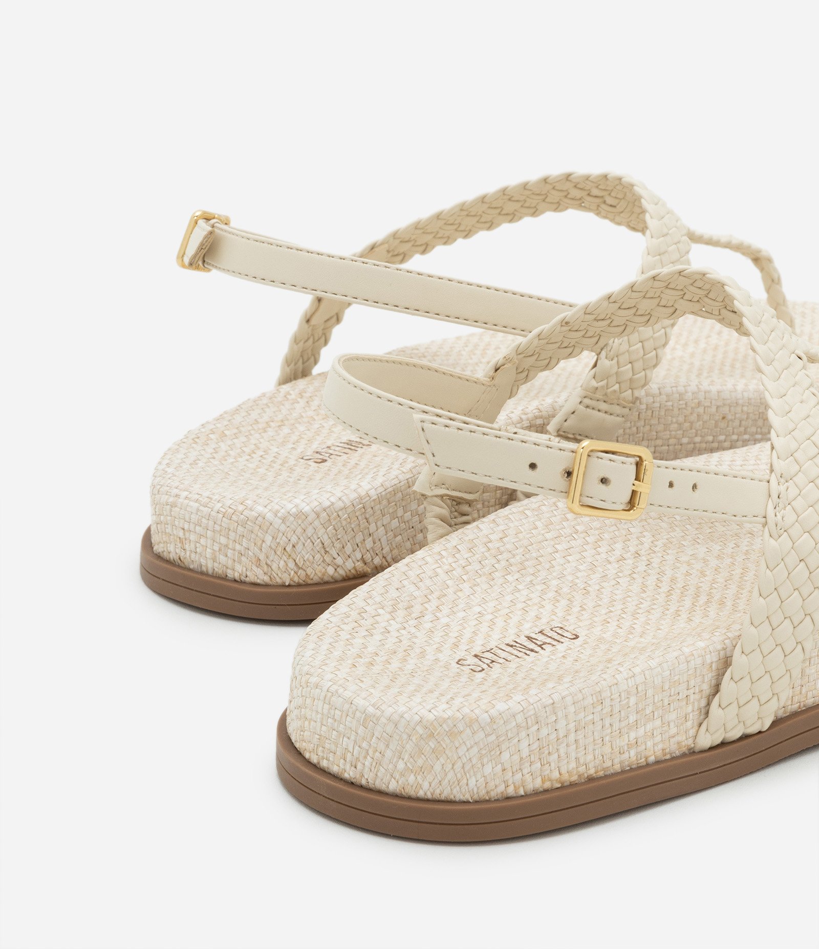 Sandália Sport Sandal Rasteira em PU com Fio Macramê Cestaria Off White 3