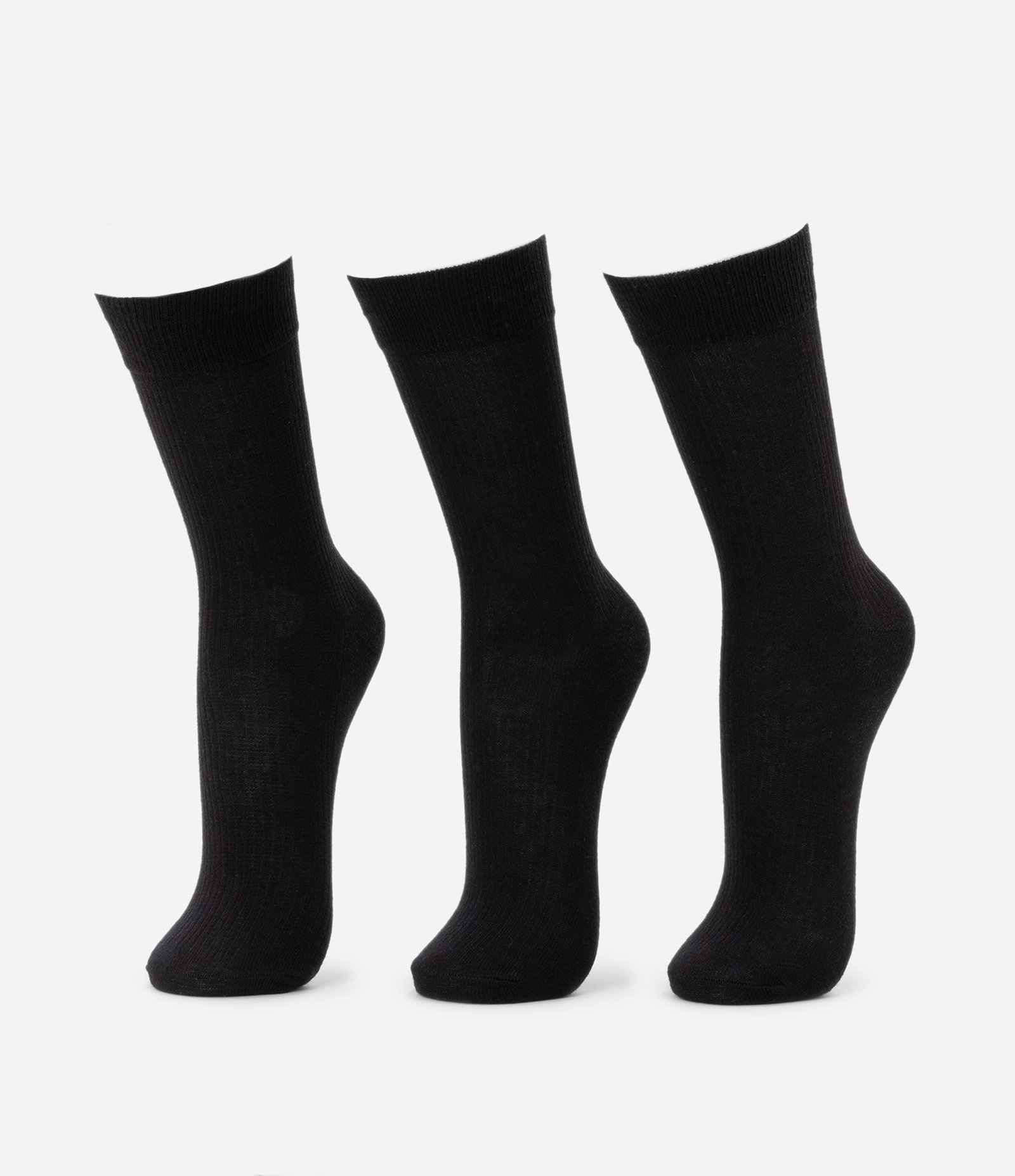 Kit 03 Meias Cano Alto em Algodão com Textura Canelada Preto 1