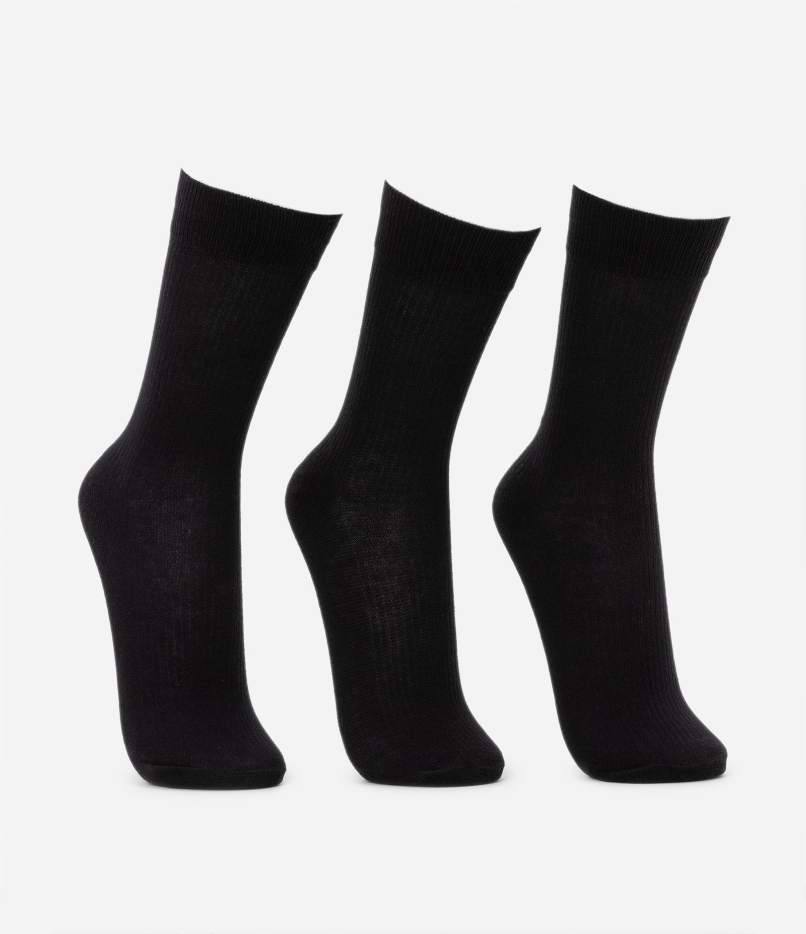Kit 03 Meias Cano Alto em Algodão com Textura Canelada Preto 2