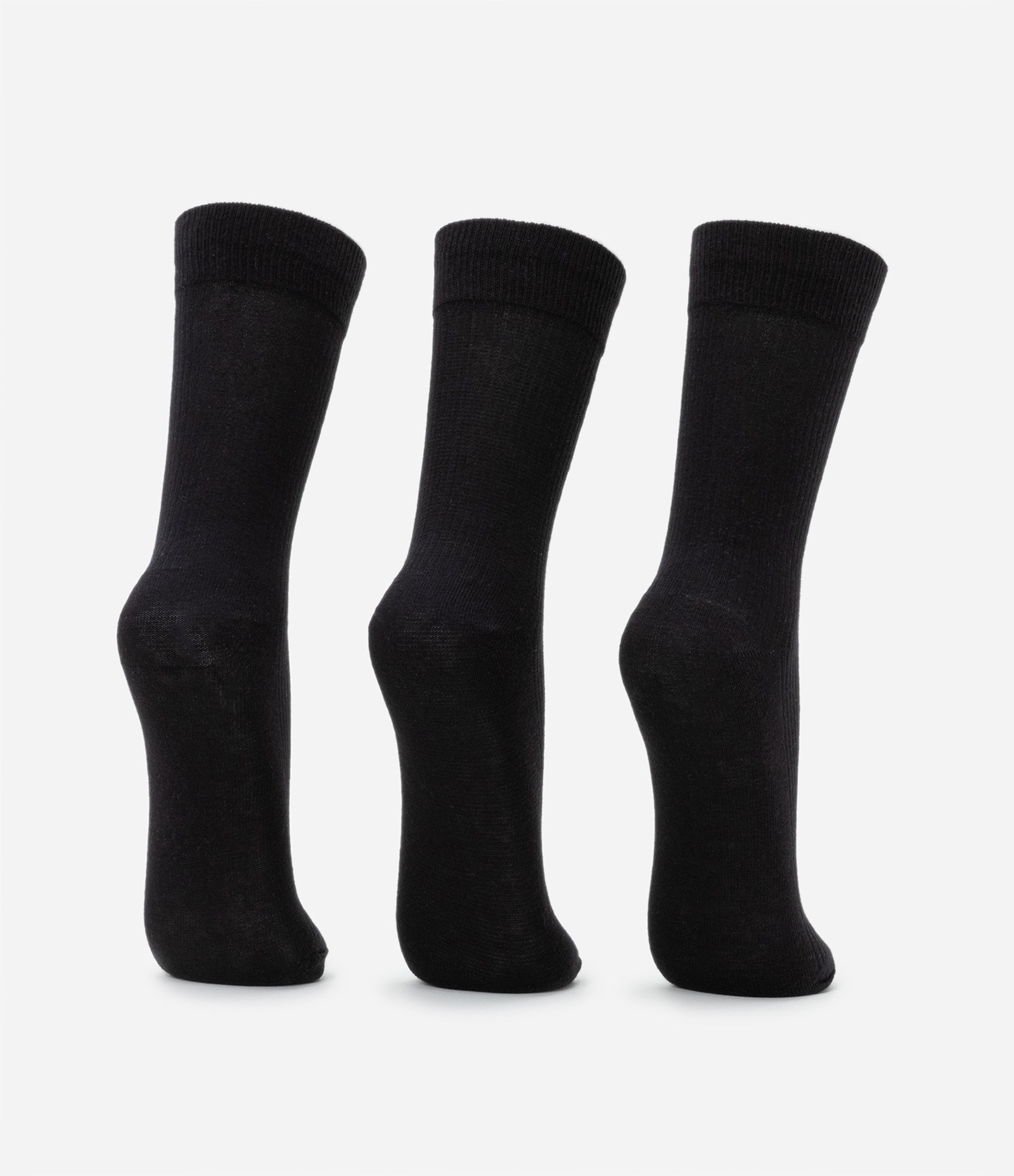 Kit 03 Meias Cano Alto em Algodão com Textura Canelada Preto 3