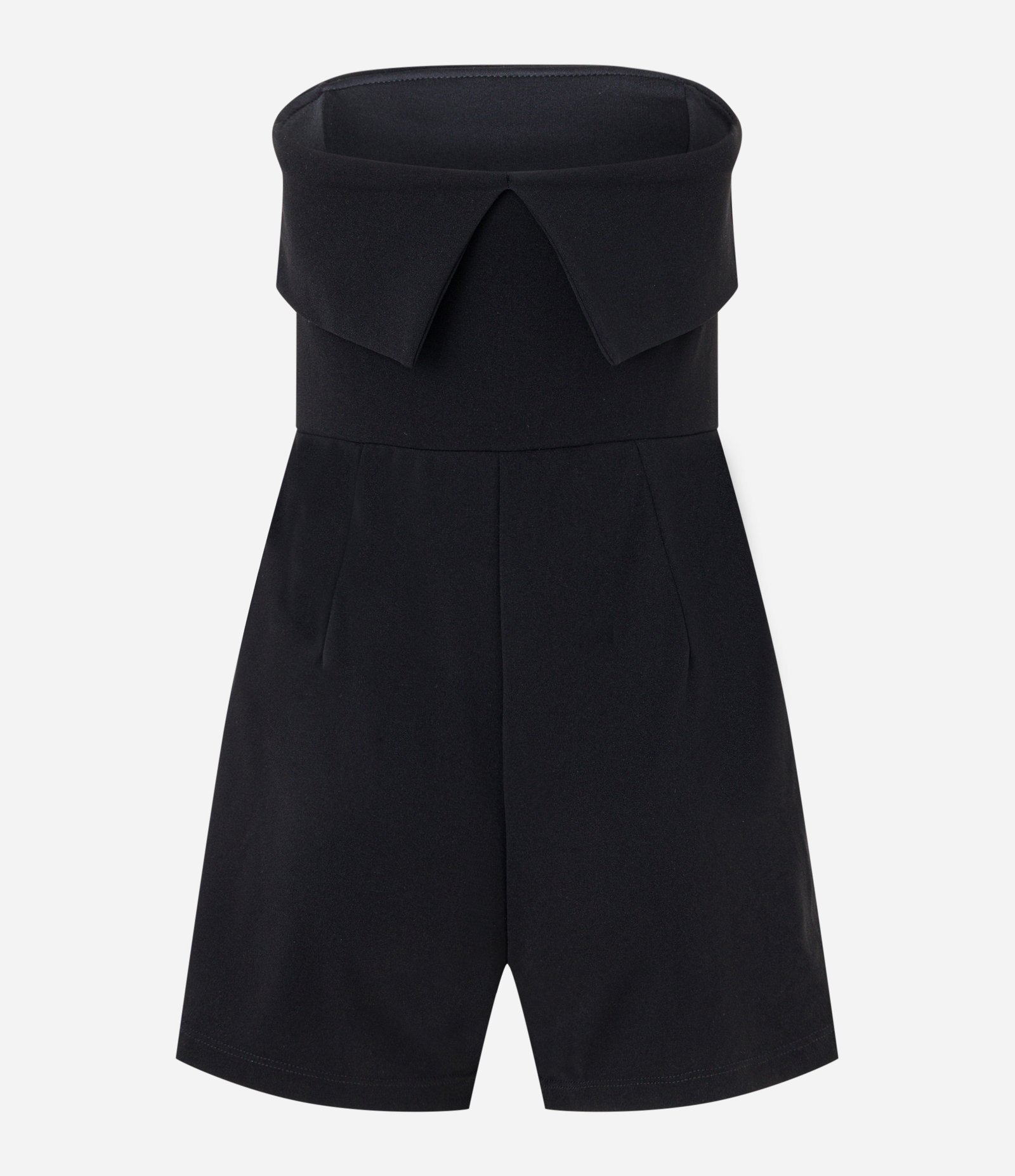 Macaquinho em Crepe com Dobradinho no Decote Tomara que Caia Preto 7