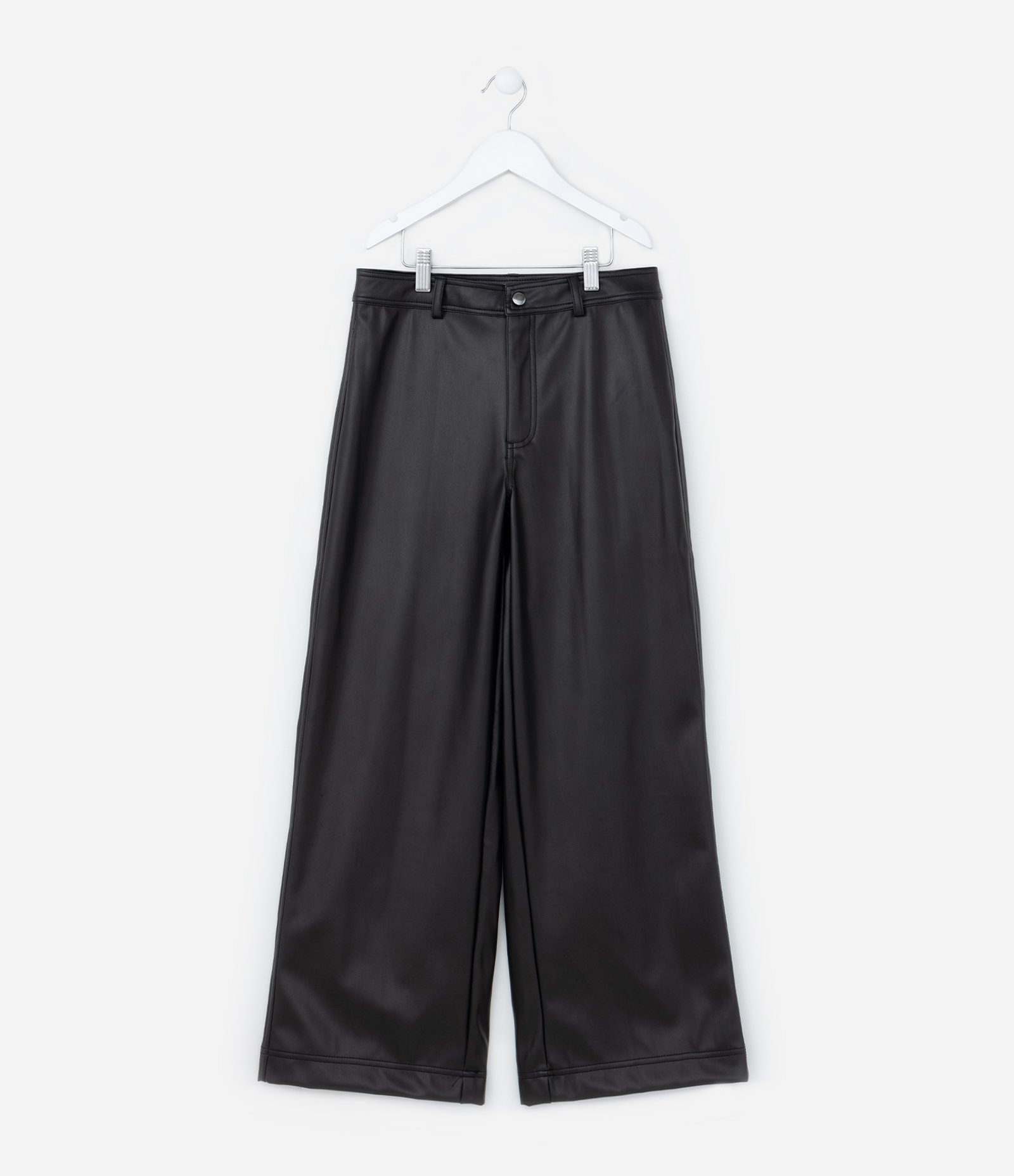 Calça Wide Leg Infantil em PU - Tam 5 a 14 Anos Preto 1