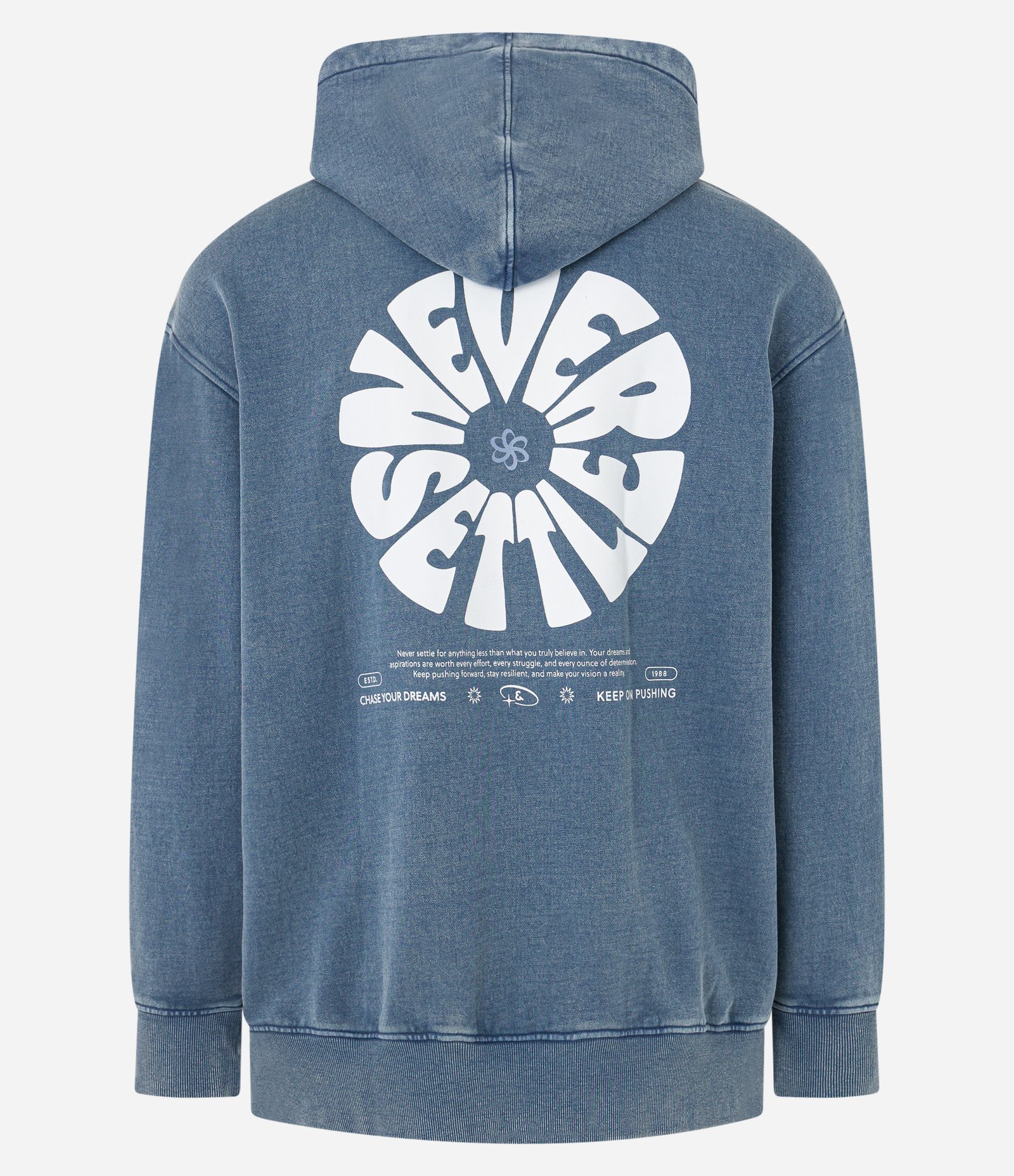 Casaco Relaxed em Moletom com Felpa com Capuz e Estampa Lettering Never Settle Azul 7