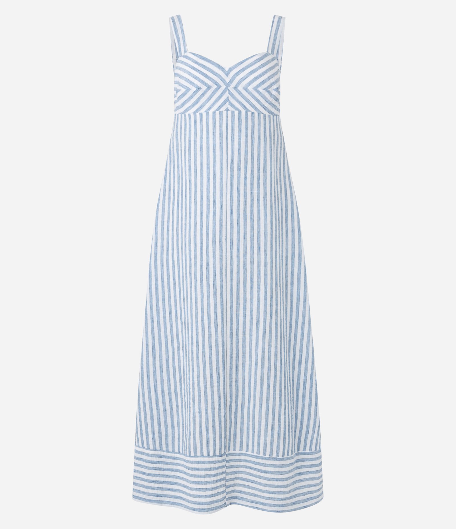 Vestido New Midi em Tricoline Listrado e Barra Invertida Azul 5
