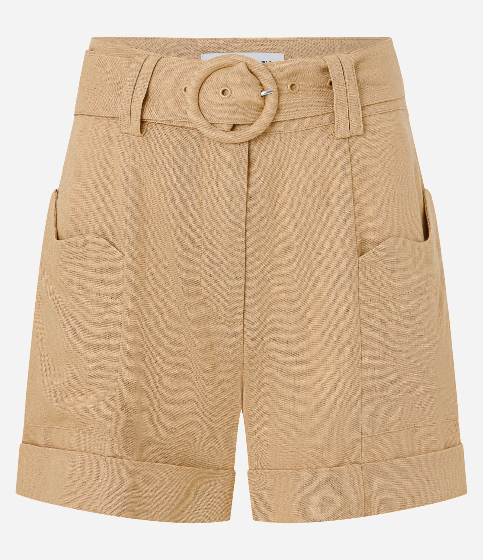 Short Curto em Viscose e Linho com Cinto Faixa e Fivela Redonda Bege 5