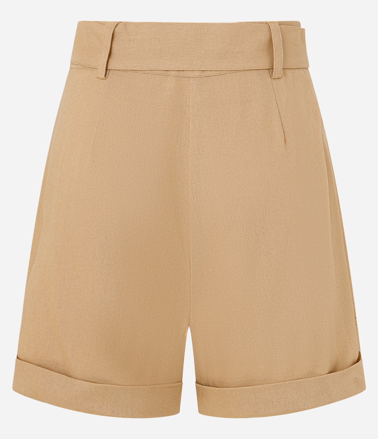 Short Curto em Viscose e Linho com Cinto Faixa e Fivela Redonda Bege 6