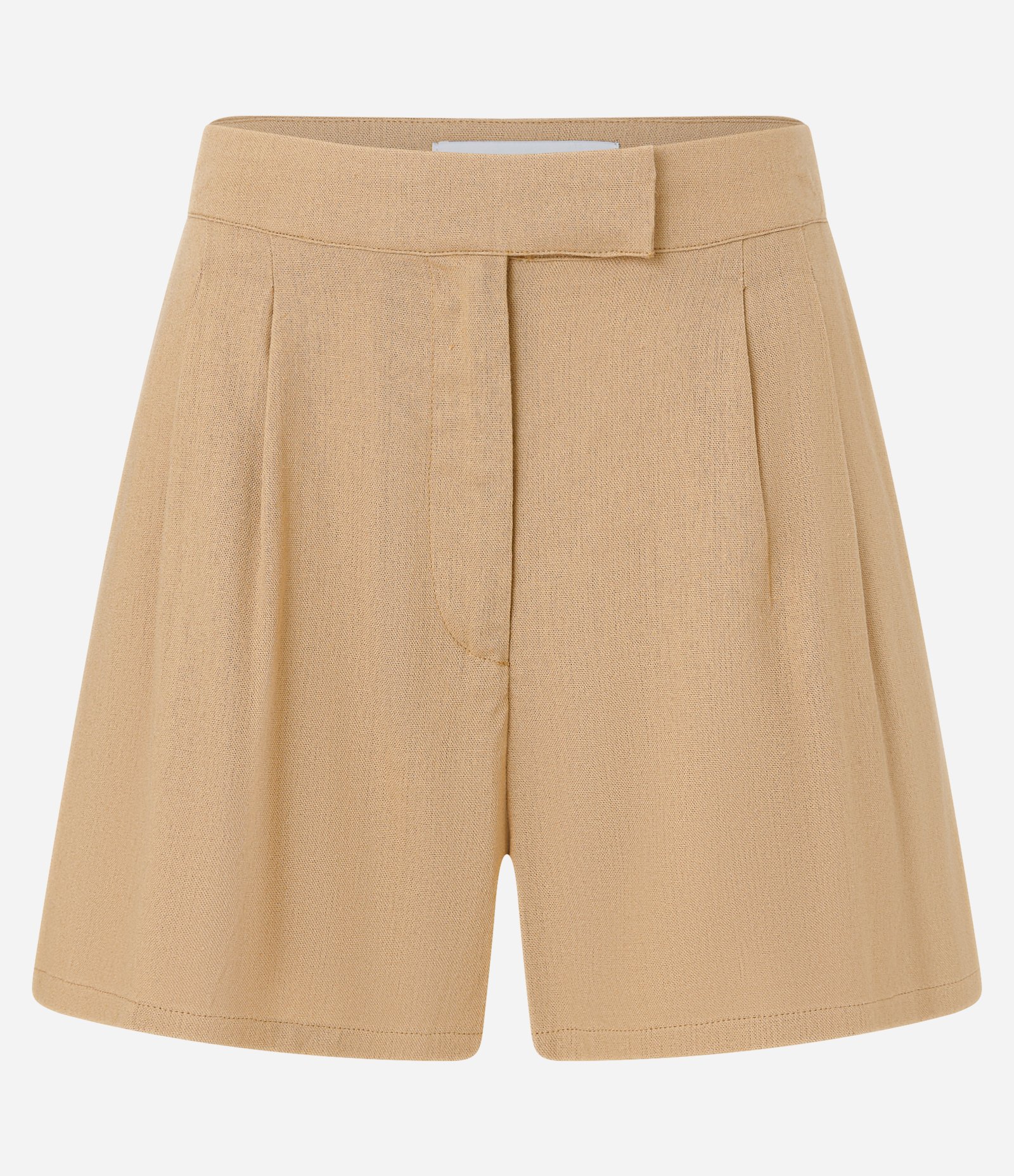 Short Curto em Viscose em Linho com Pregas e Bolsos Bege 4
