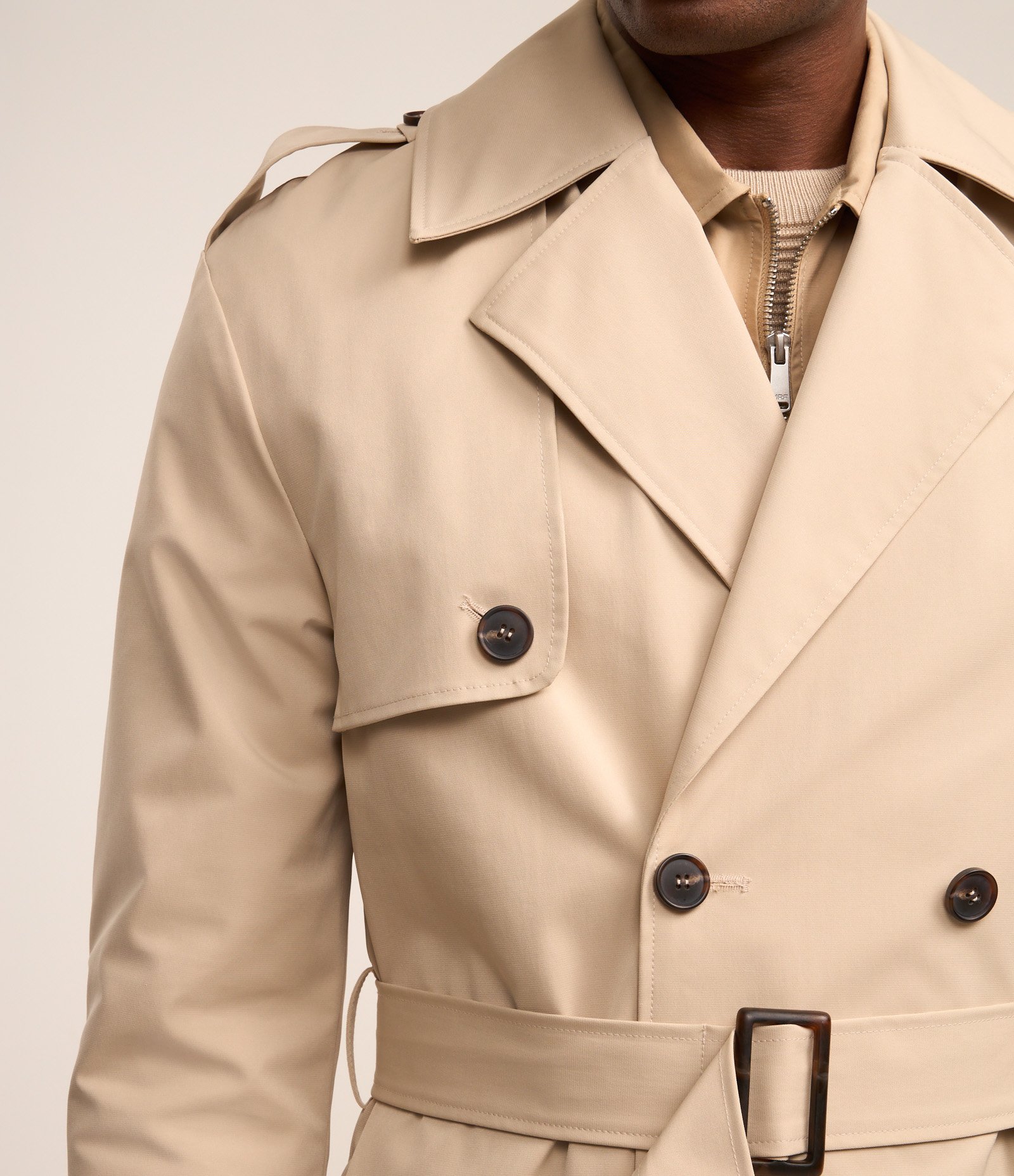 Casaco Trench Coat Alongado com Cinto Alfaiatado Bege 2