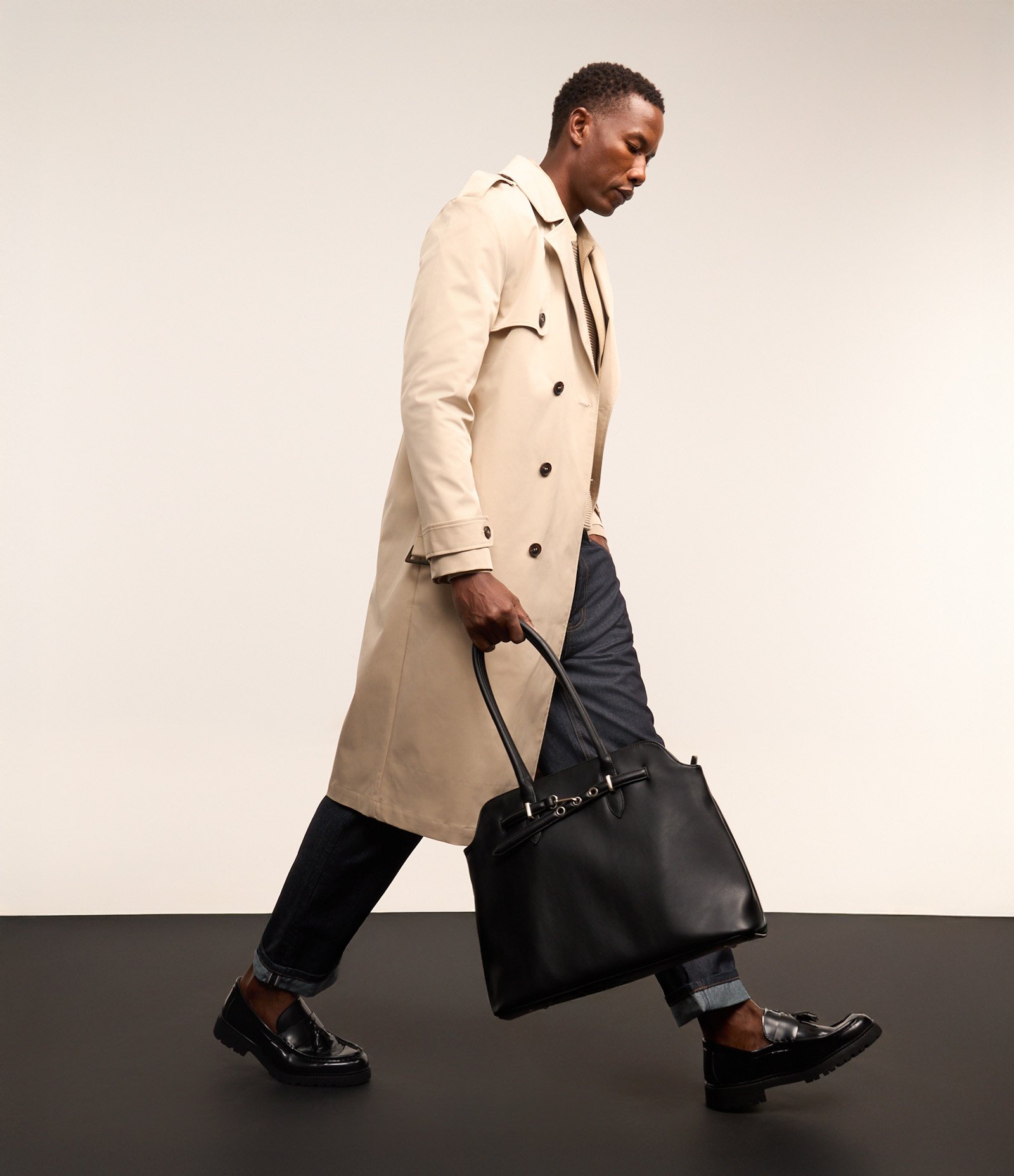 Casaco Trench Coat Alongado com Cinto Alfaiatado Bege 4