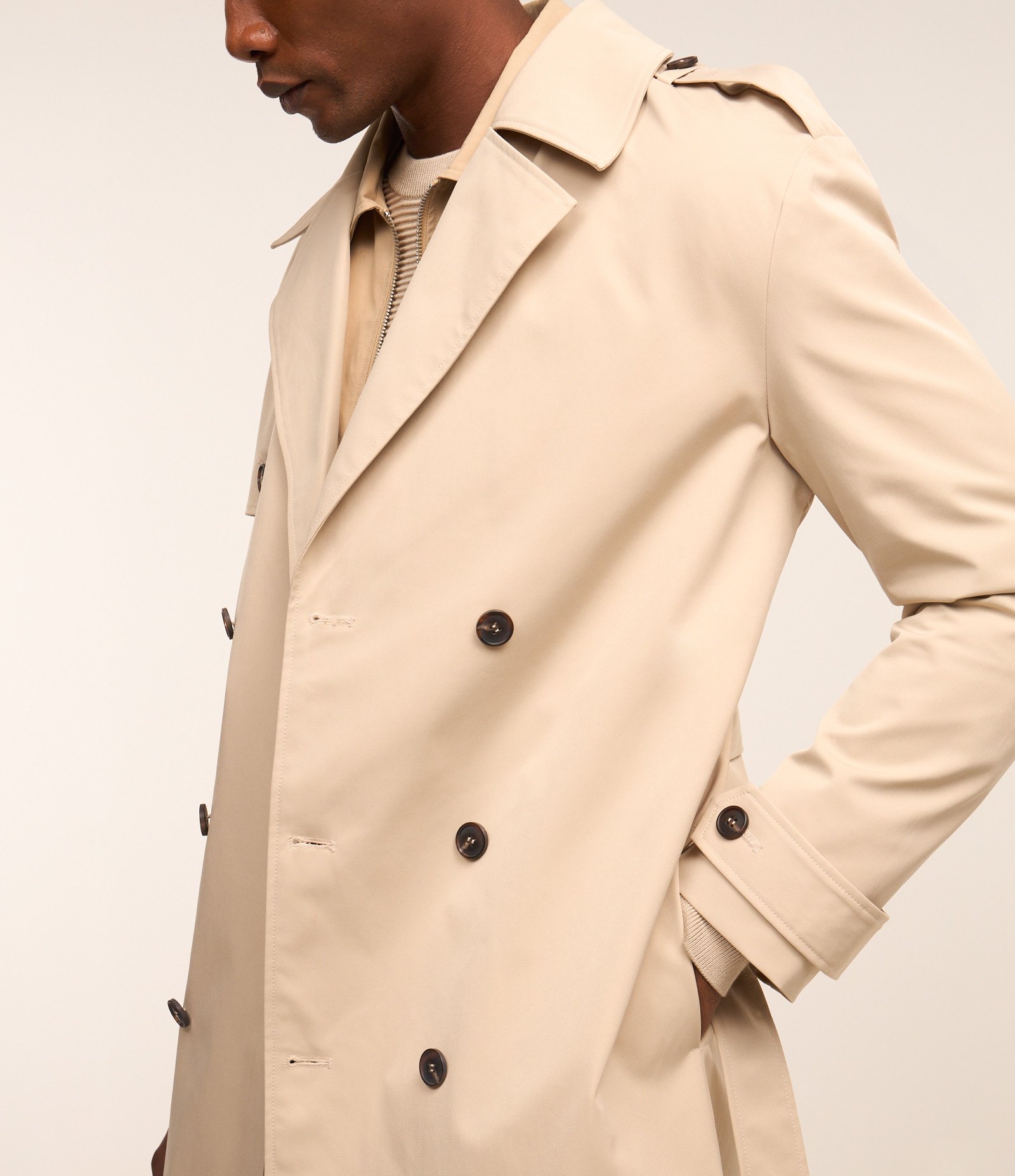 Casaco Trench Coat Alongado com Cinto Alfaiatado Bege 5