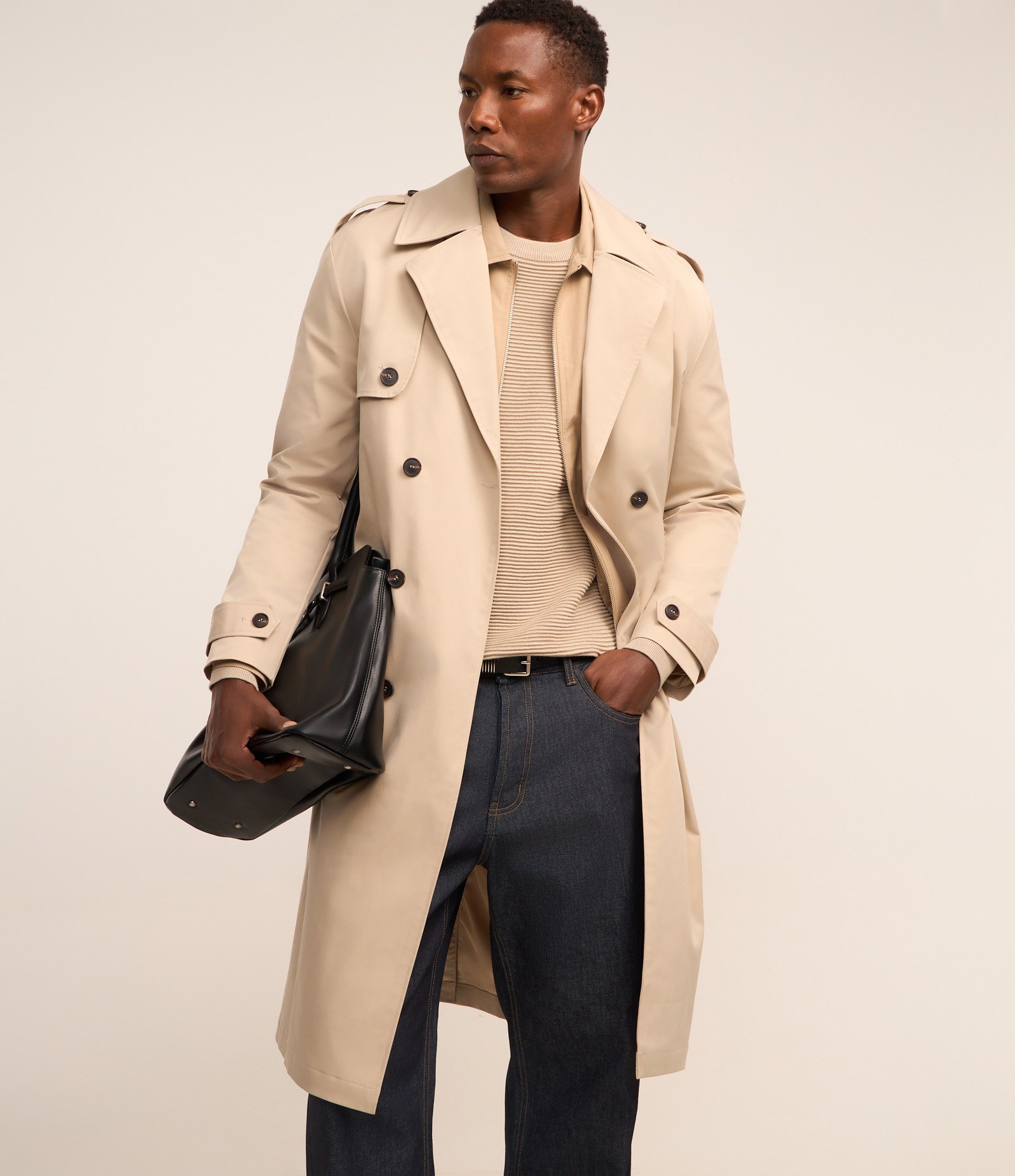 Casaco Trench Coat Alongado com Cinto Alfaiatado Bege 6