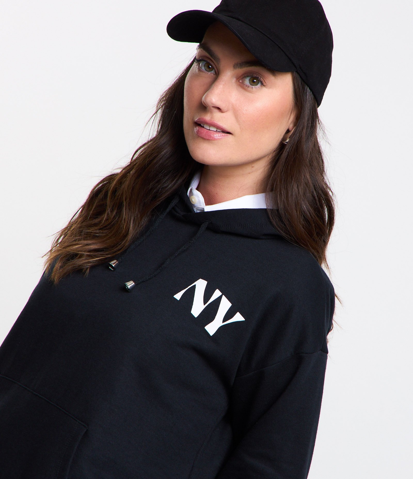 Blusa em Moletom com Capuz e Estampa NY Preto 3