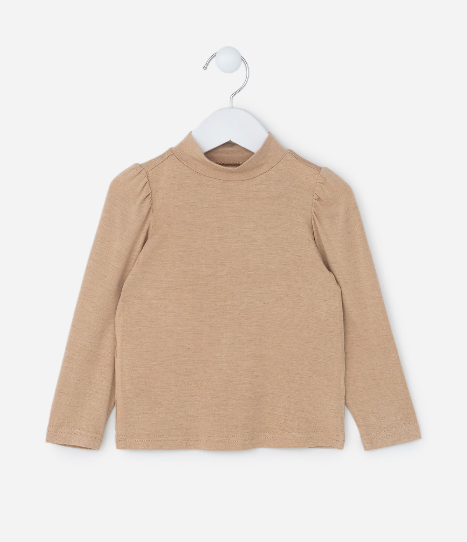 Blusa Infantil com Manga Bufante e Gola Alta - Tam 1 a 5 Anos Marrom 1