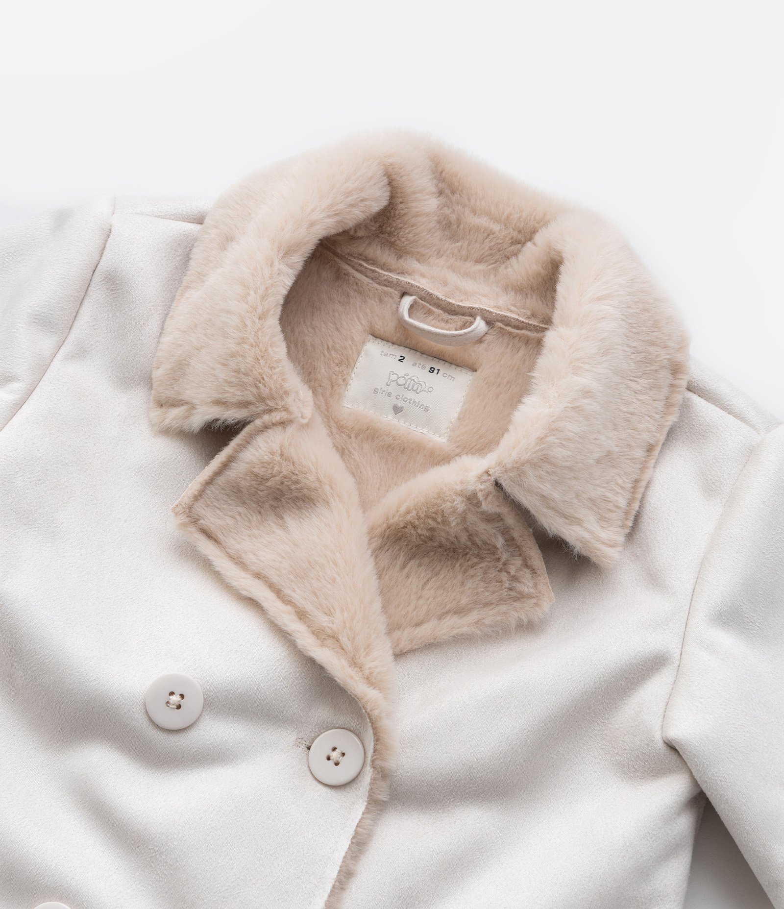 Jaqueta Infantil em Suedine com Pelinhos e Botões - Tam 1 a 5 Anos Bege 6