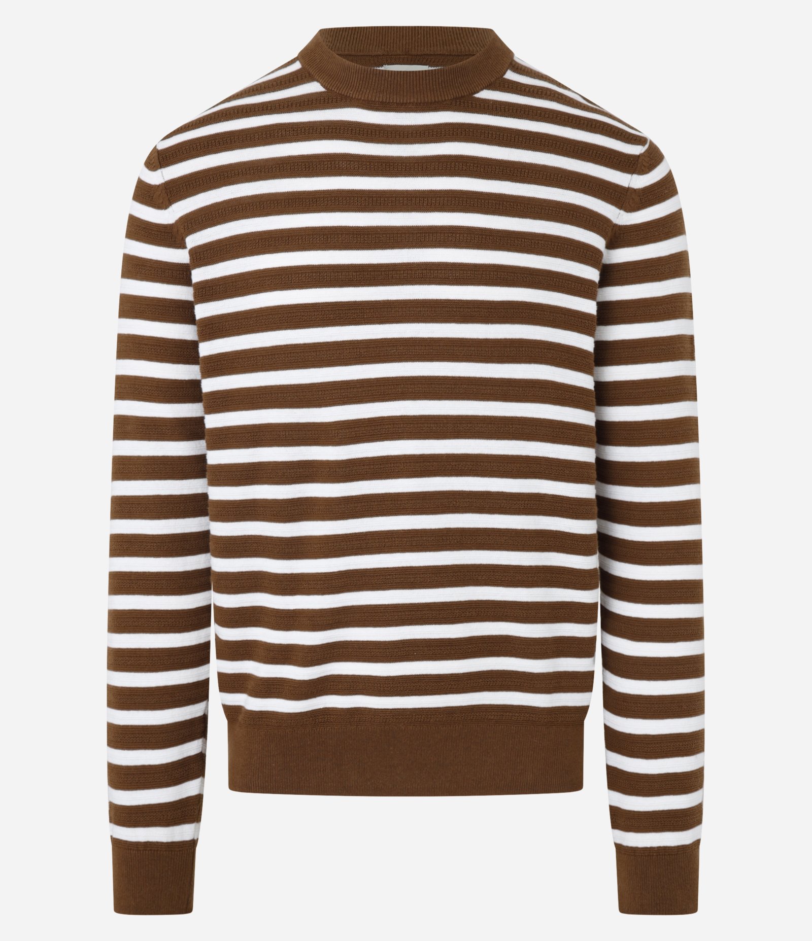 Suéter em Algodão com Listras Texturizadas Marrom/Branco 1