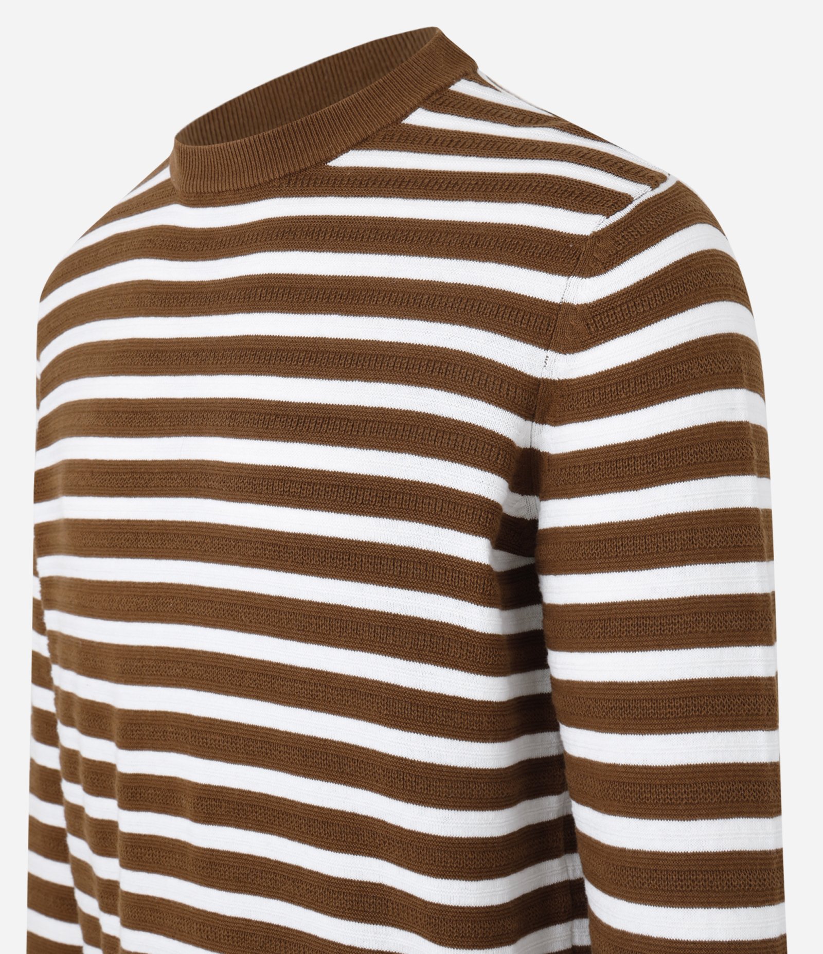 Suéter em Algodão com Listras Texturizadas Marrom/Branco 2