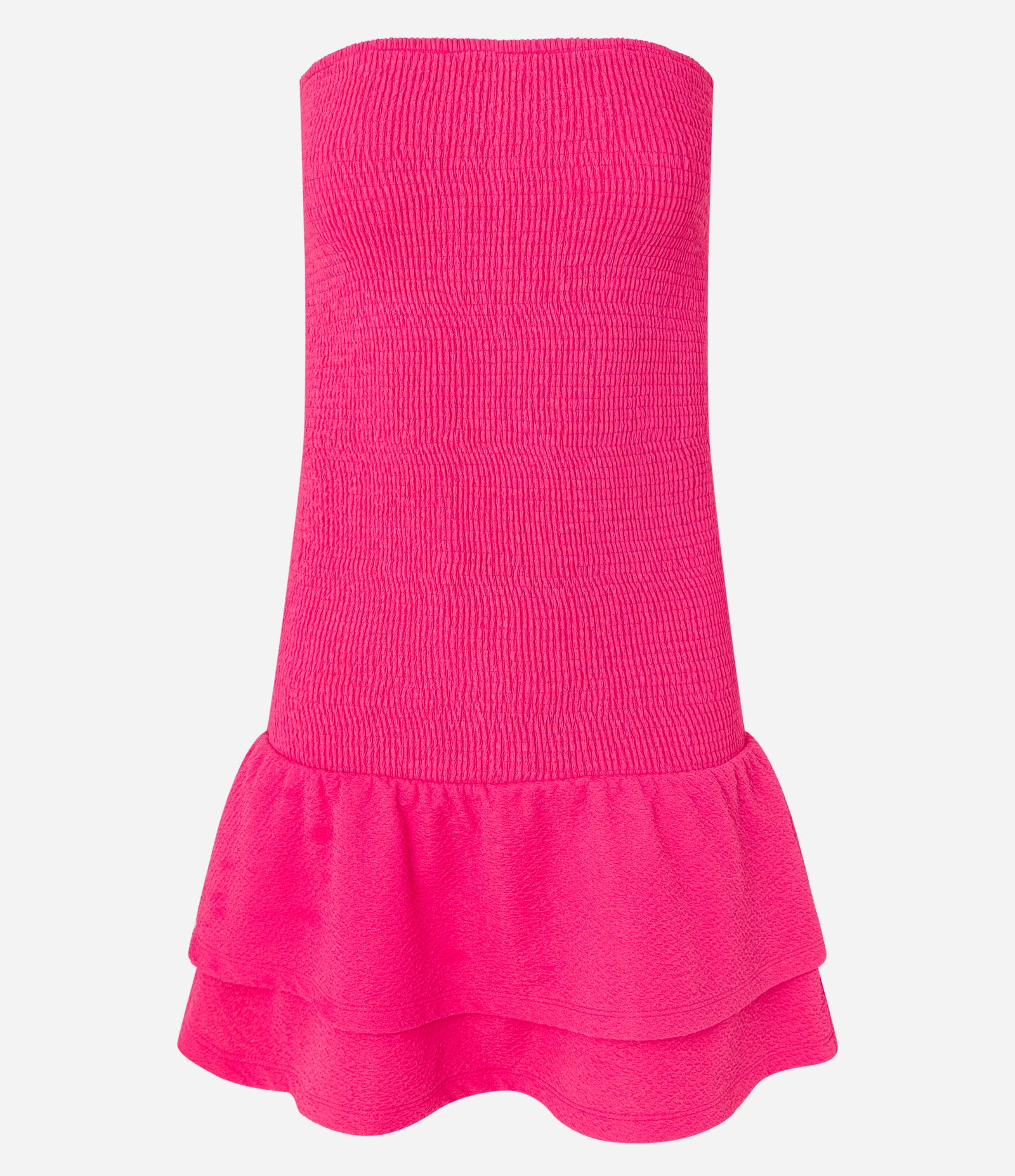 Vestido Tomara que Caia em Malha Texturizada com Babado na Saia Rosa 4