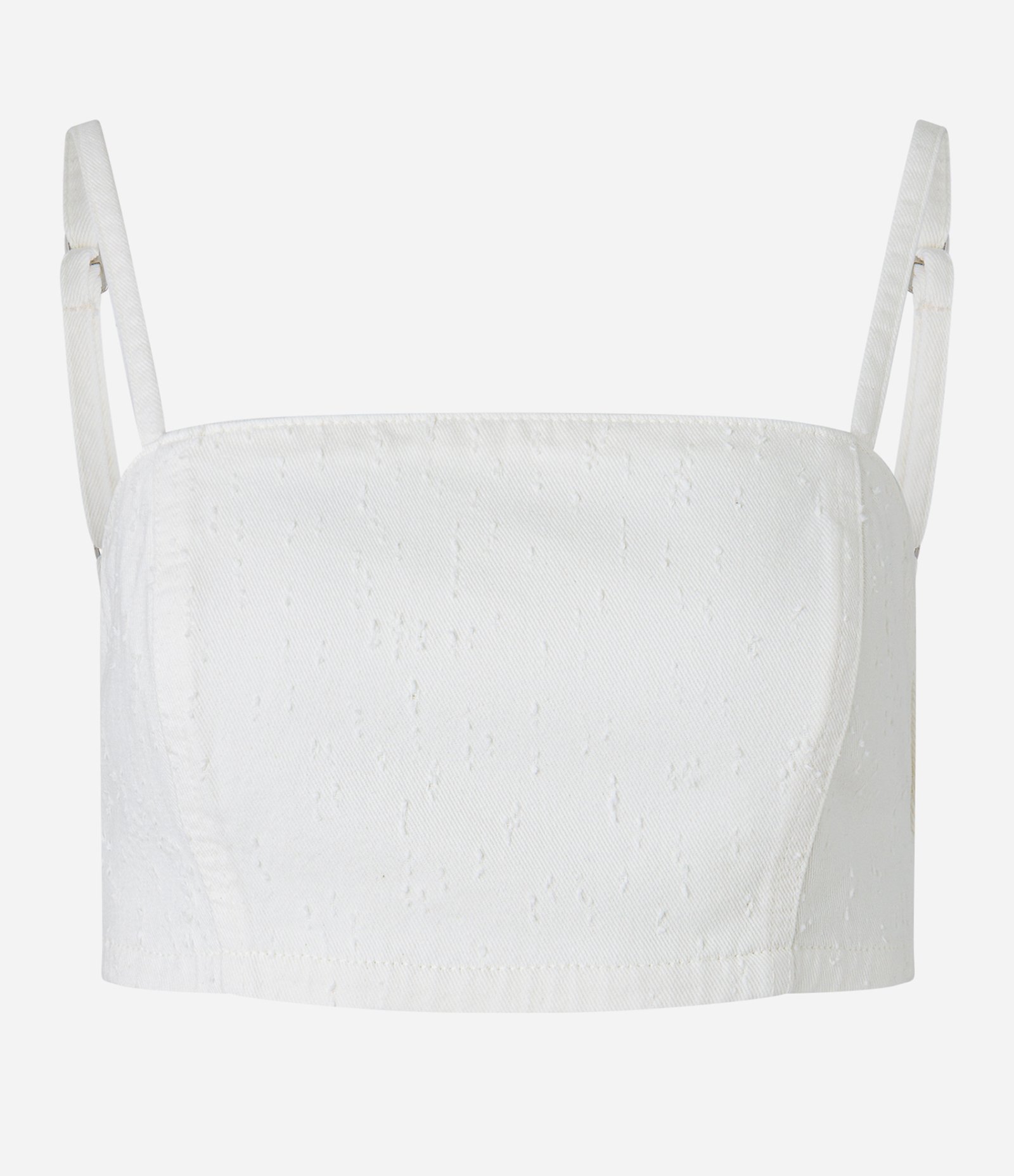 Blusa Cropped Jeans com Recortes e Alças Finas Off White 5