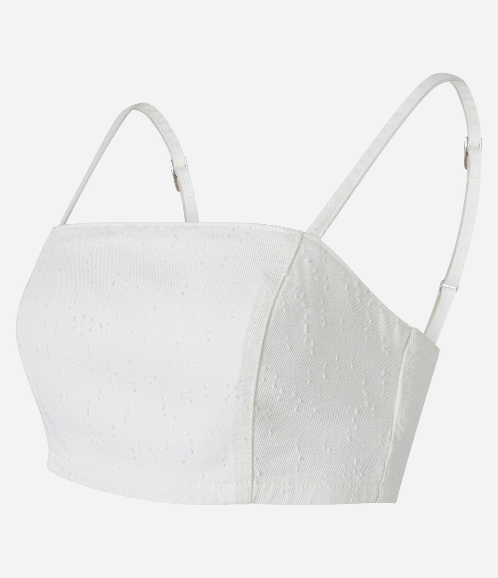 Blusa Cropped Jeans com Recortes e Alças Finas Off White 6