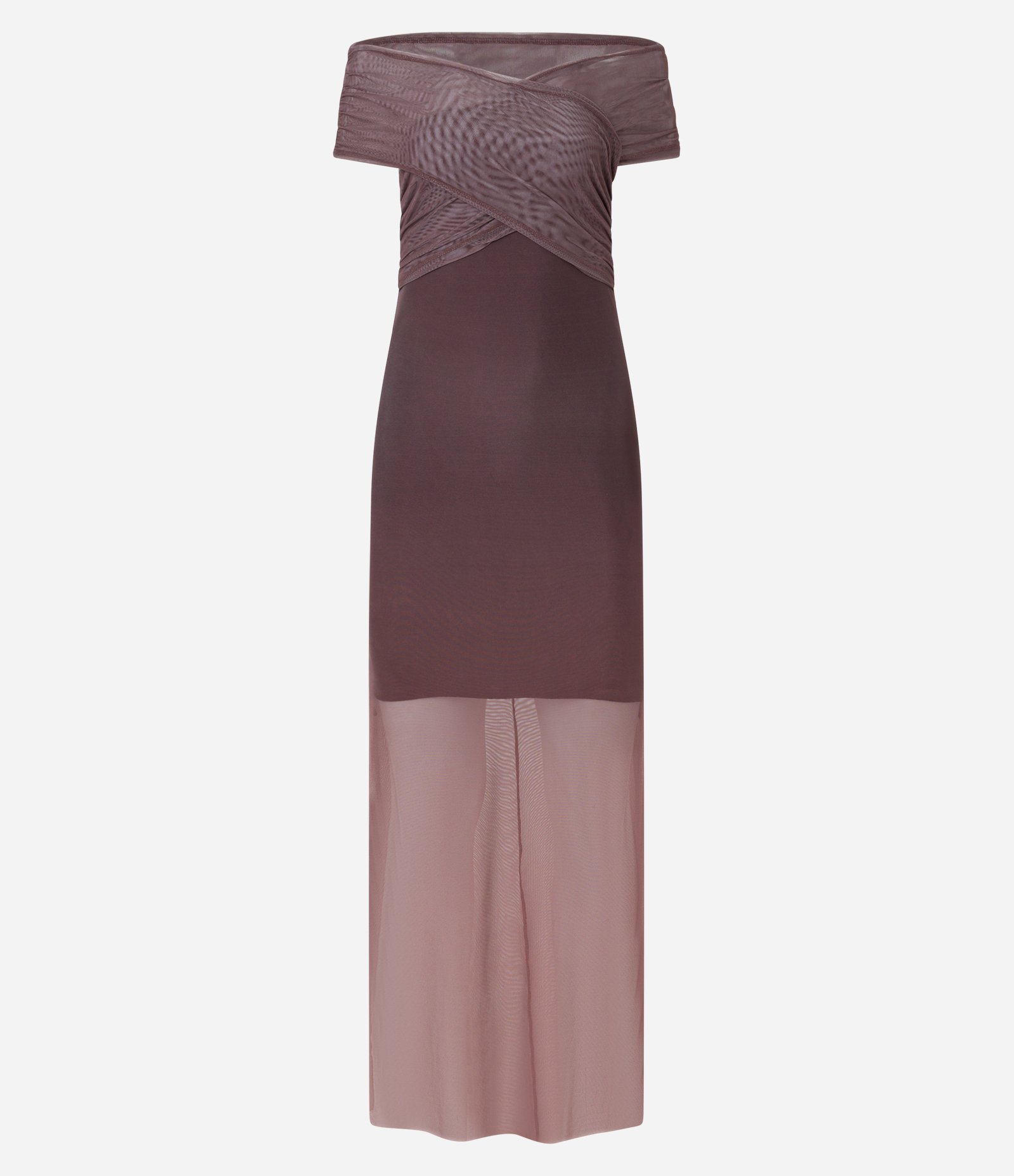 Vestido Midi em Tule com Decote Cruzado Marrom 4