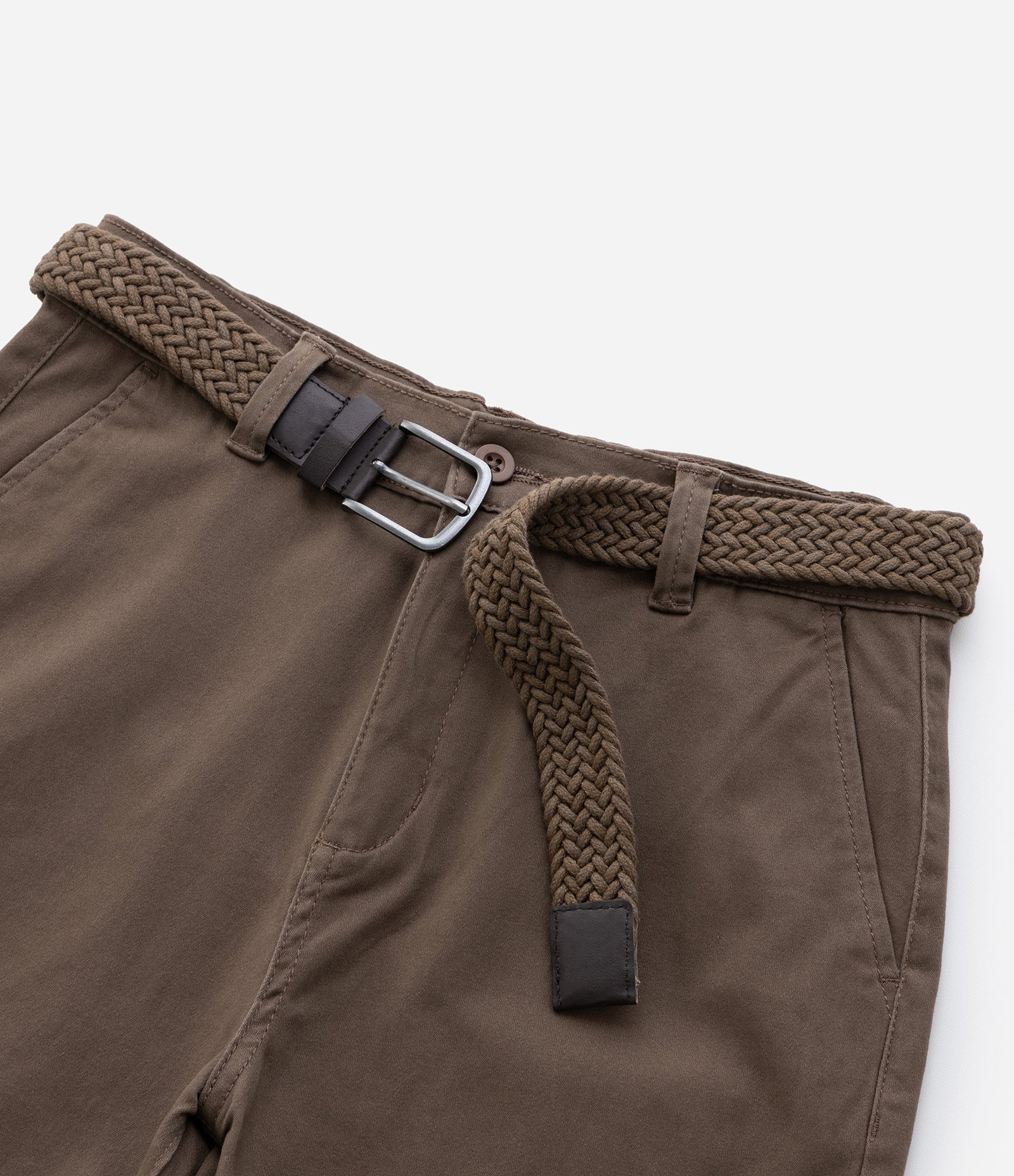 Bermuda Infantil com Cinto Trançado - Tam 05 a 14 Anos Marrom 6