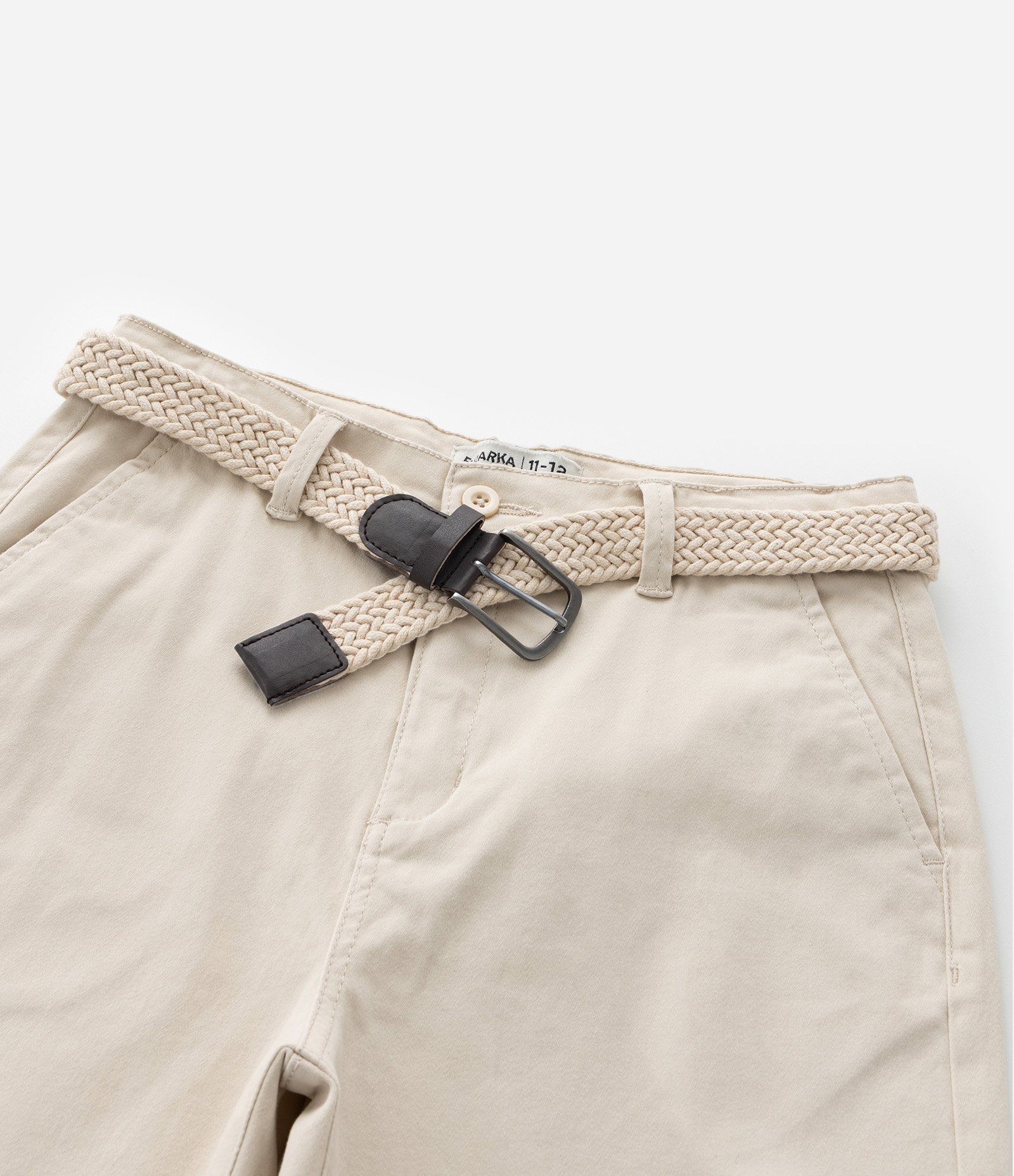 Bermuda Infantil com Cinto Trançado - Tam 05 a 14 Anos Bege 4