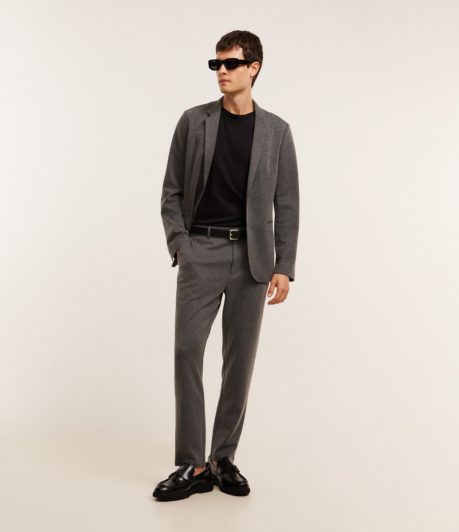 Calça Slim de Malha com Cós Meio Elástico Cinza Escuro 1