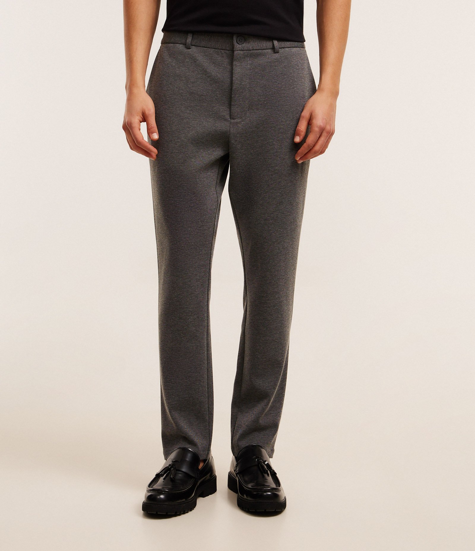 Calça Slim de Malha com Cós Meio Elástico Cinza Escuro 2