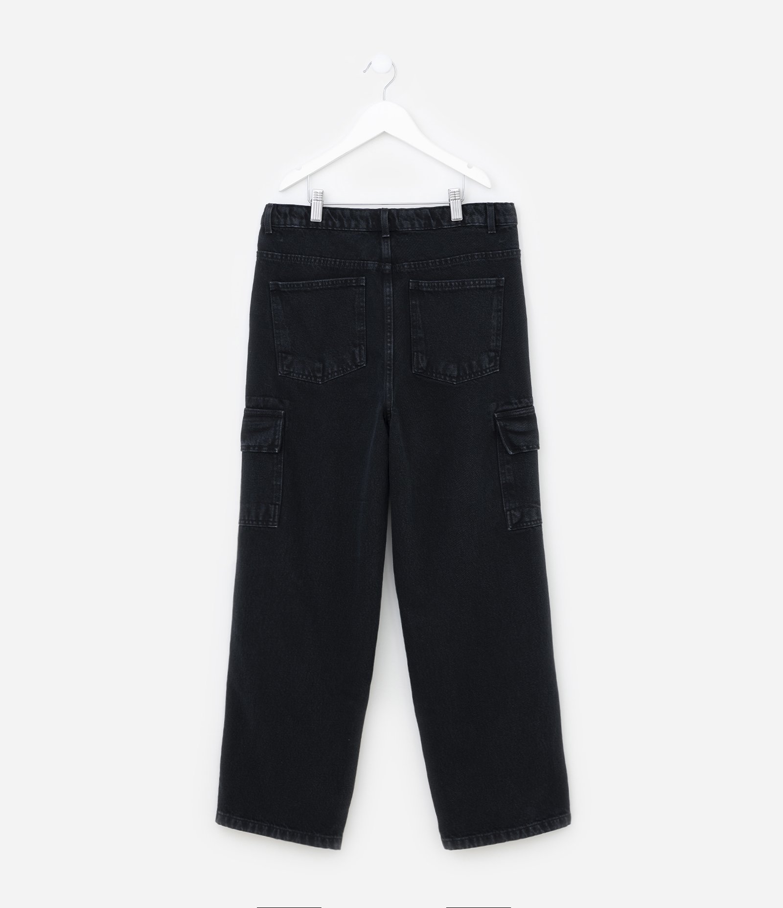 Calça Baggy Infantil em Jeans com Bolsos Cargo - Tam 5 a 14 Anos Preto 2