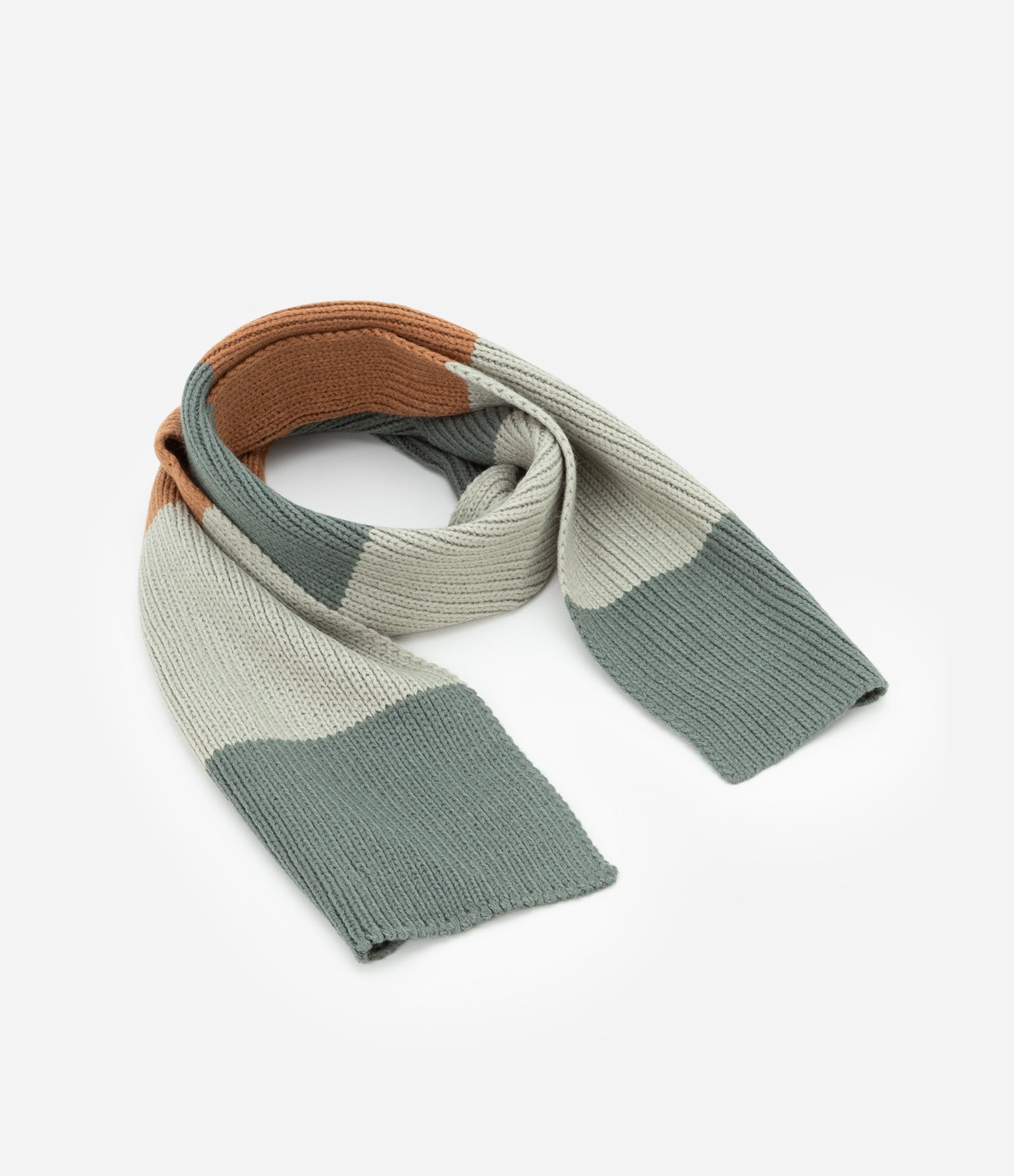 Cachecol Infantil em Tricô com Estampa Blocos de Cores - Tam U Marrom/Verde 1