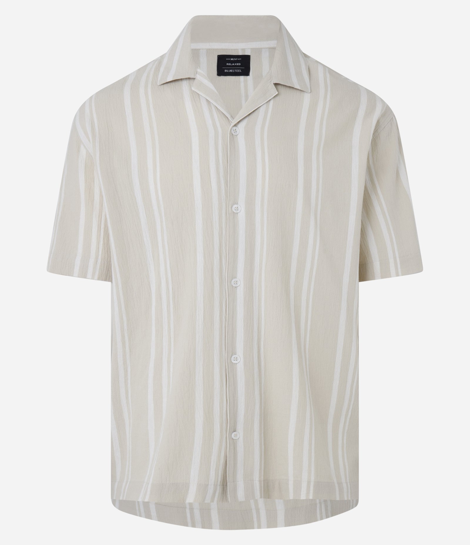 Camisa Relaxed em Tricoline com Estampa de Listras Rústicas Bege 6