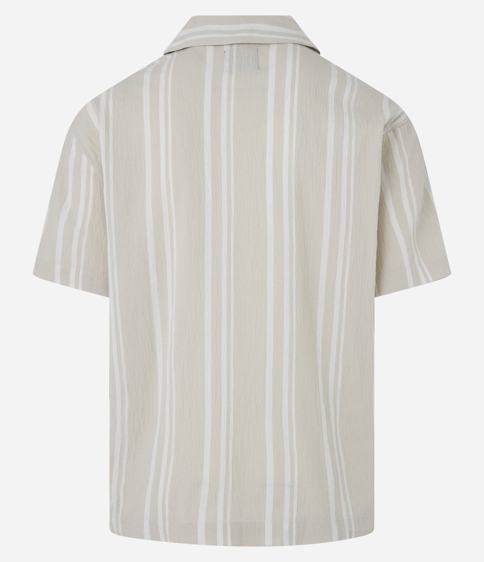Camisa Relaxed em Tricoline com Estampa de Listras Rústicas Bege 7