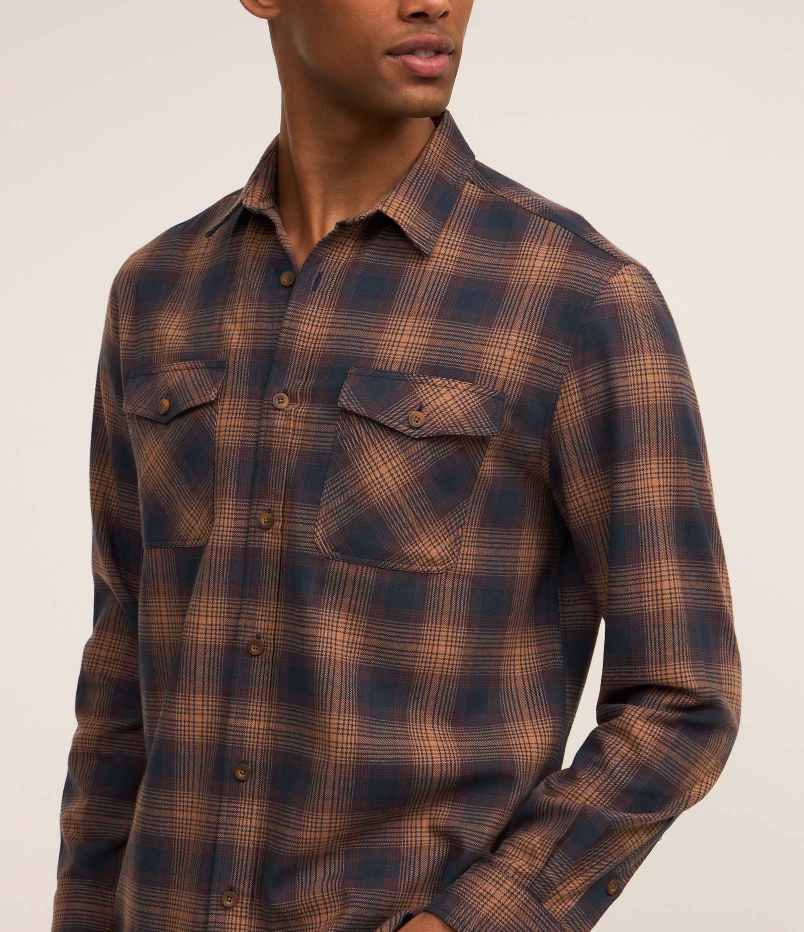 Camisa Comfort em Flanela com Estampa Xadrez Azul/Marrom 3