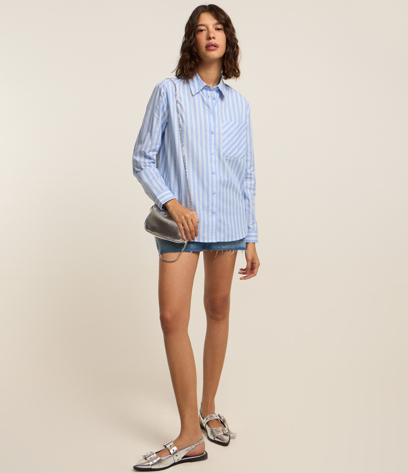 Camisa em Tricoline com Listras em Fio Tinto Azul 2