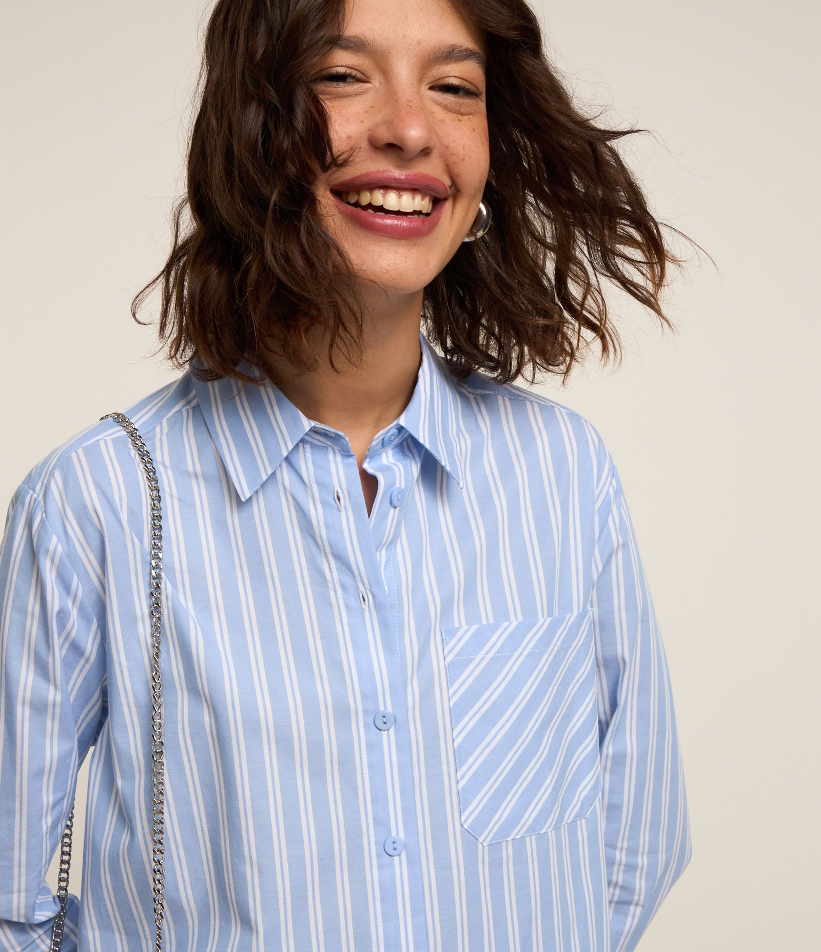 Camisa em Tricoline com Listras em Fio Tinto Azul 3