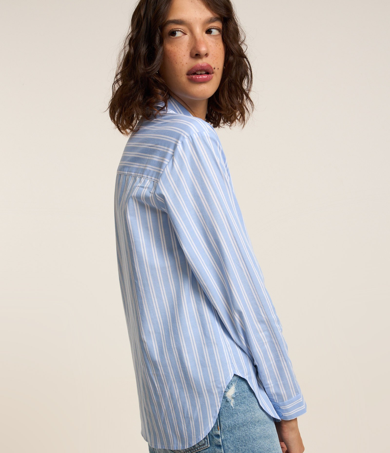 Camisa em Tricoline com Listras em Fio Tinto Azul 4