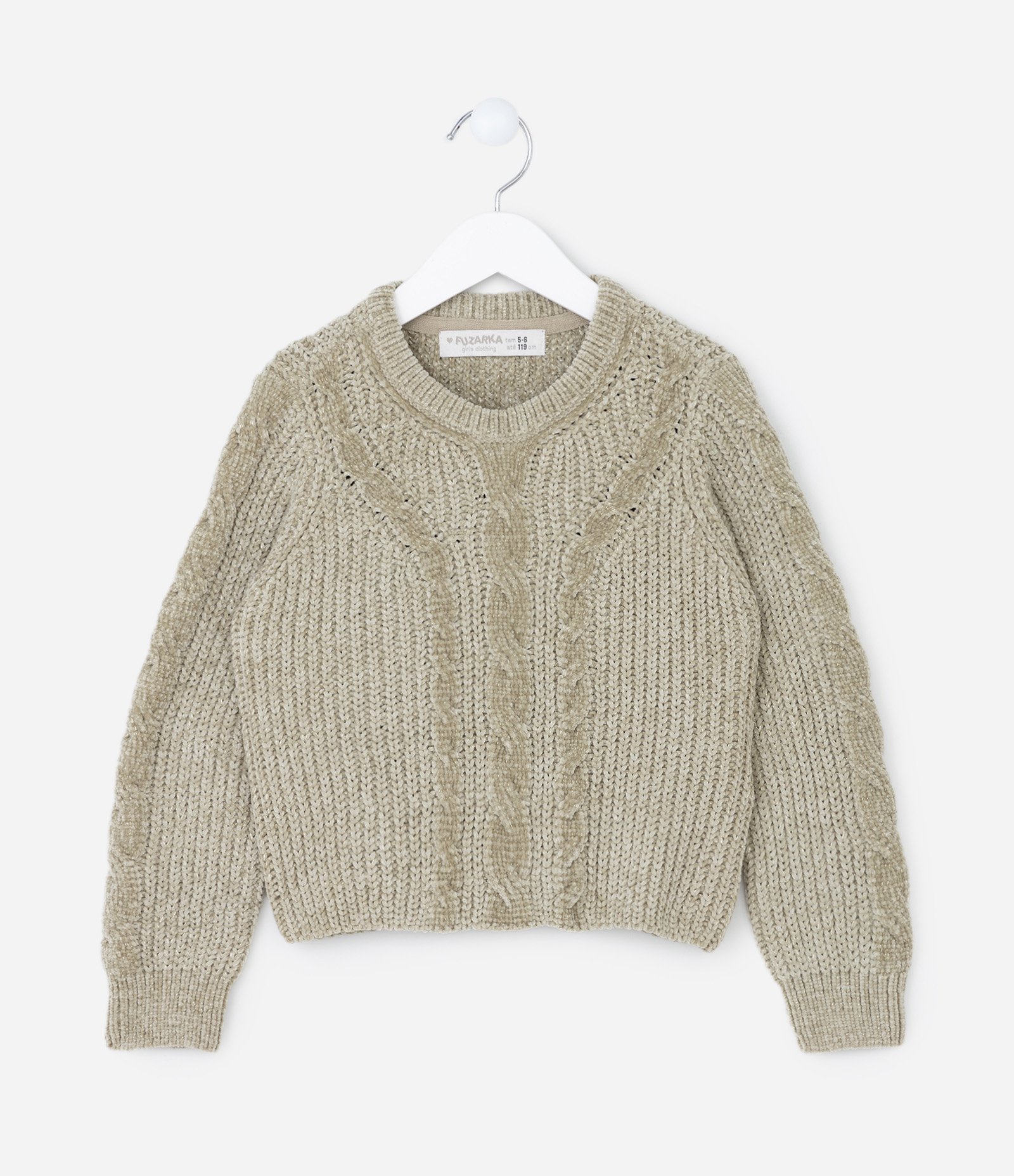 Suéter Infantil em Chenille com Fio Metalizado - Tam 5 a 14 Anos Bege 1