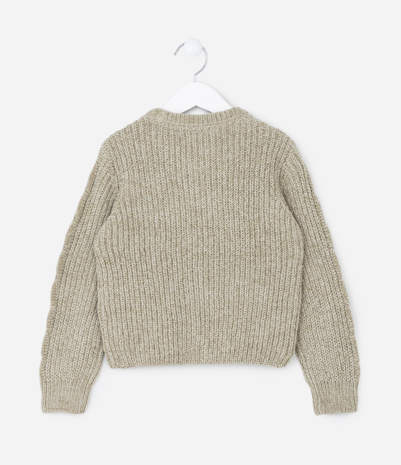 Suéter Infantil em Chenille com Fio Metalizado - Tam 5 a 14 Anos Bege 2