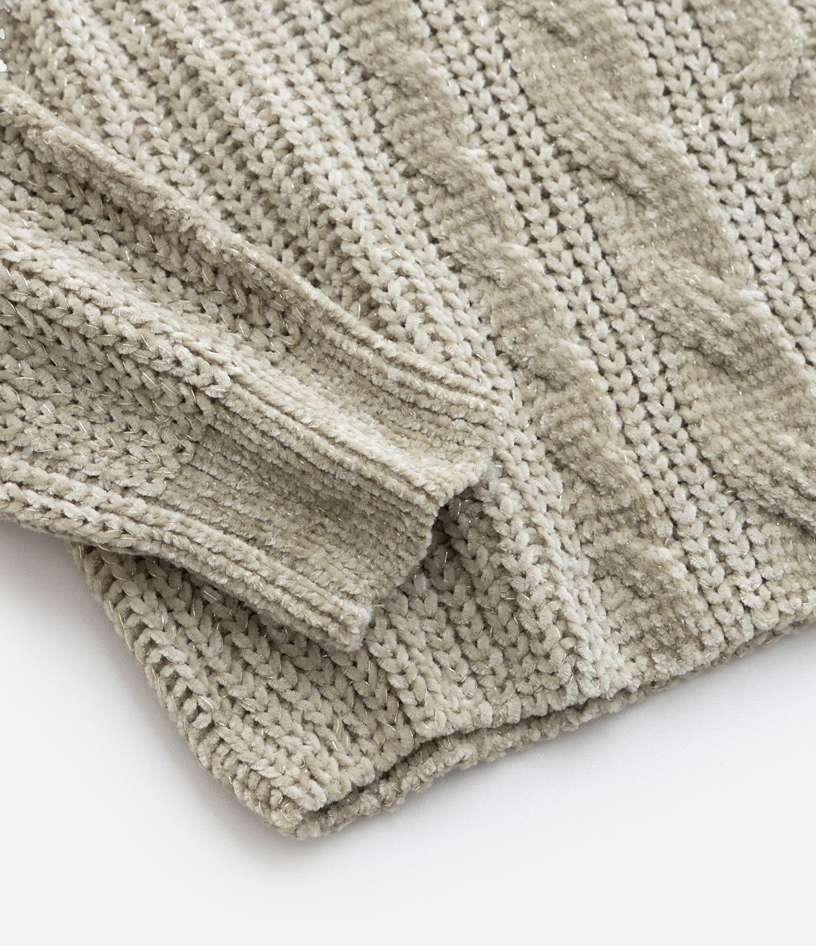 Suéter Infantil em Chenille com Fio Metalizado - Tam 5 a 14 Anos Bege 4