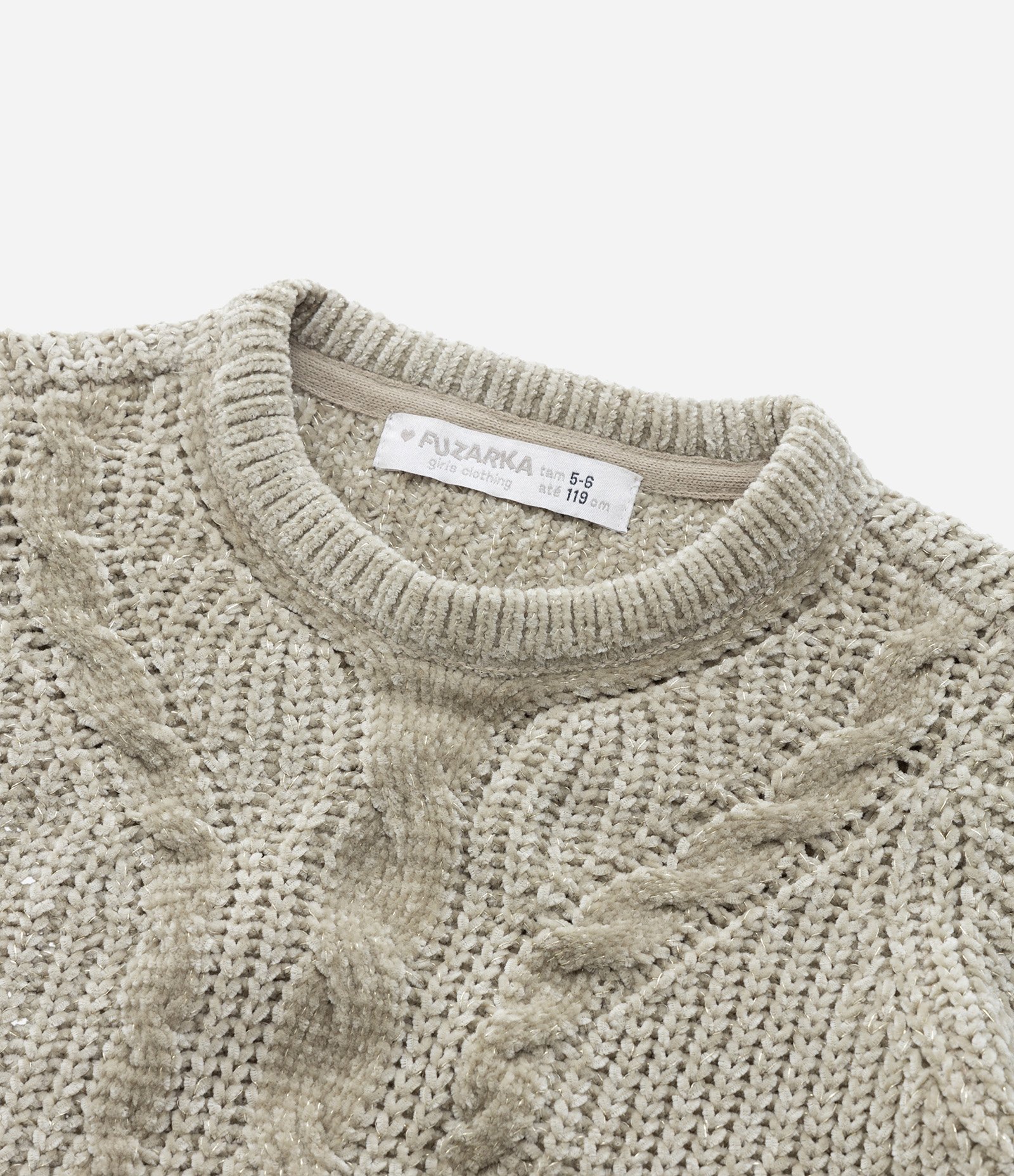 Suéter Infantil em Chenille com Fio Metalizado - Tam 5 a 14 Anos Bege 5