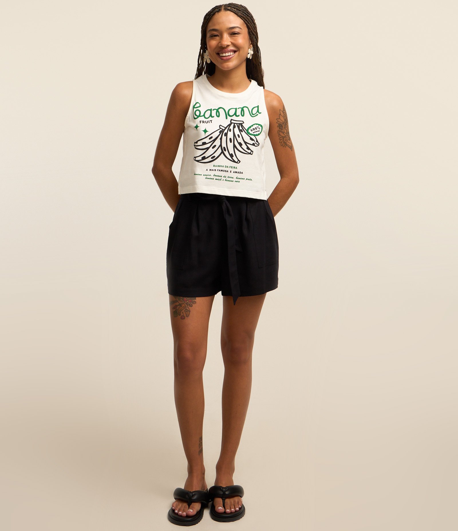 Blusa Regata Baby Look com Estampa Banana Rainha da Feira Branco 2