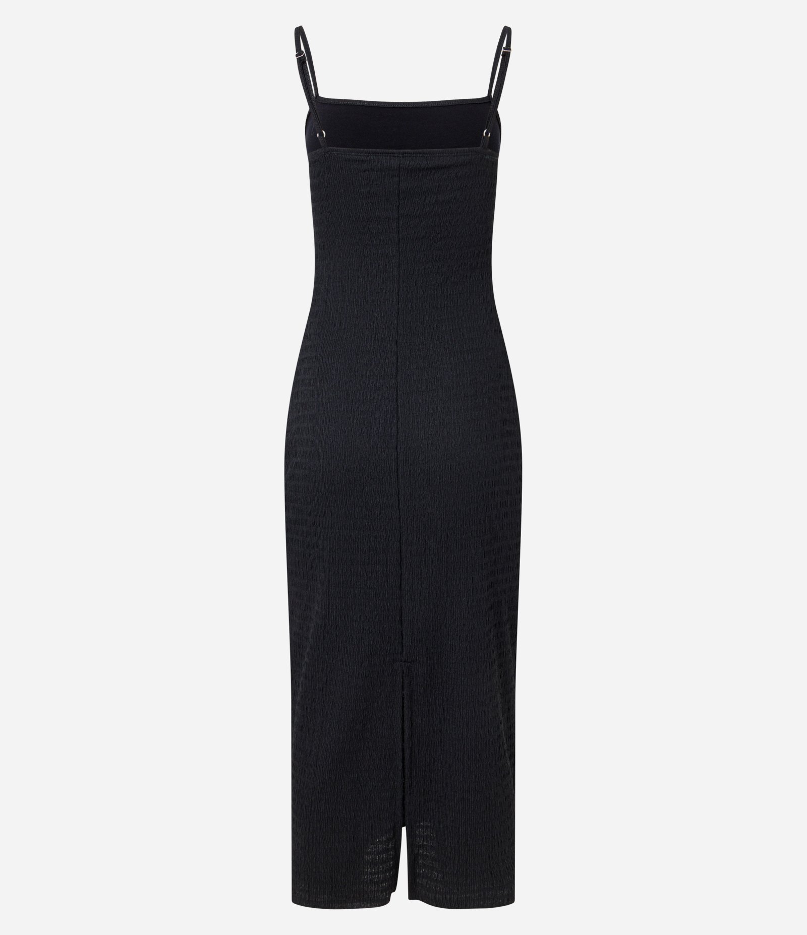 Vestido New Midi Texturizado com Fenda Preto 7