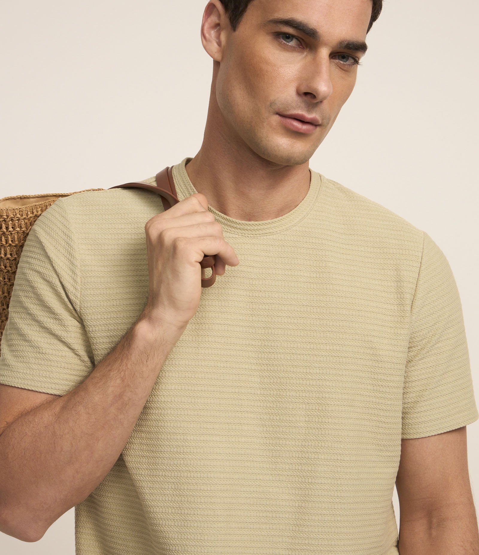 Camiseta Regular em Algodão com Textura Verde 3