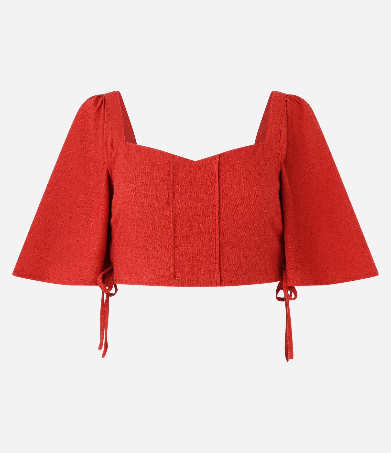 Blusa Cropped com Textura Maquinetada e Amarração Lateral Vermelho 4