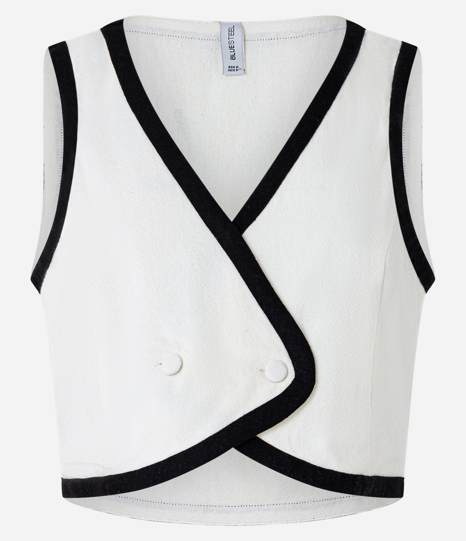 Colete Cropped em Viscose e Linho e Viés Contrastante Branco 5