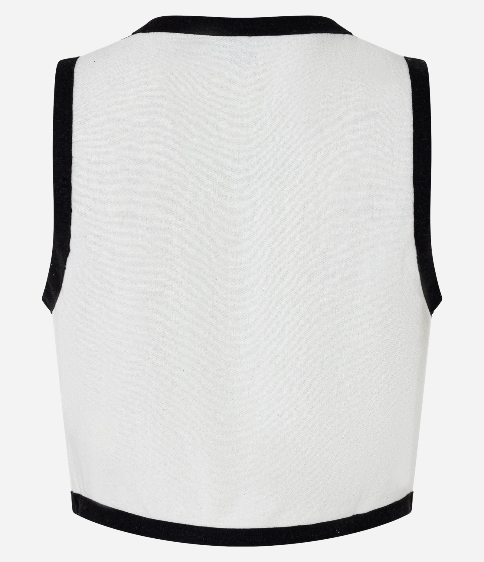 Colete Cropped em Viscose e Linho e Viés Contrastante Branco 6