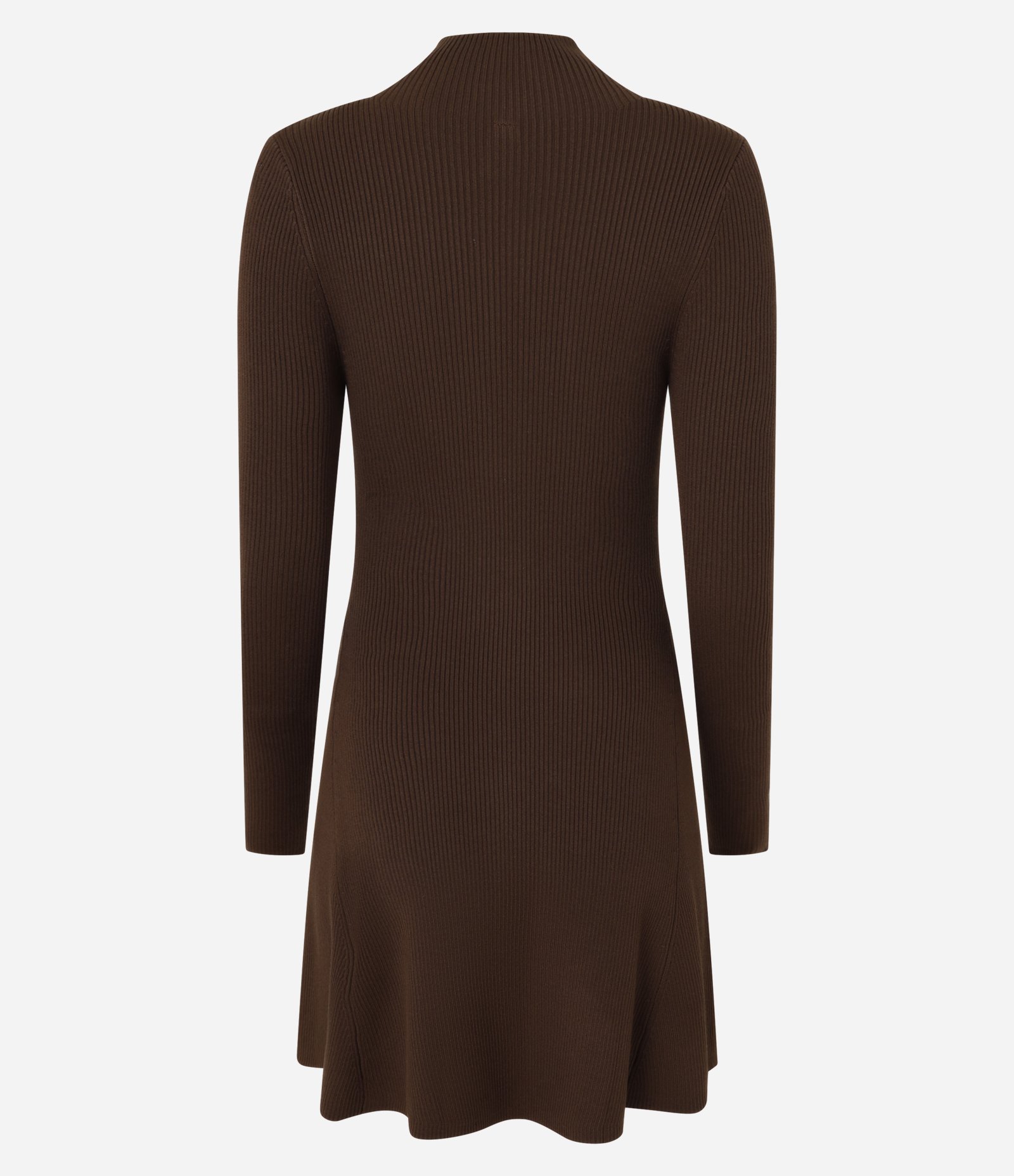 Vestido Evasê Curto em Tricô Canelado com Gola Alta Marrom 5
