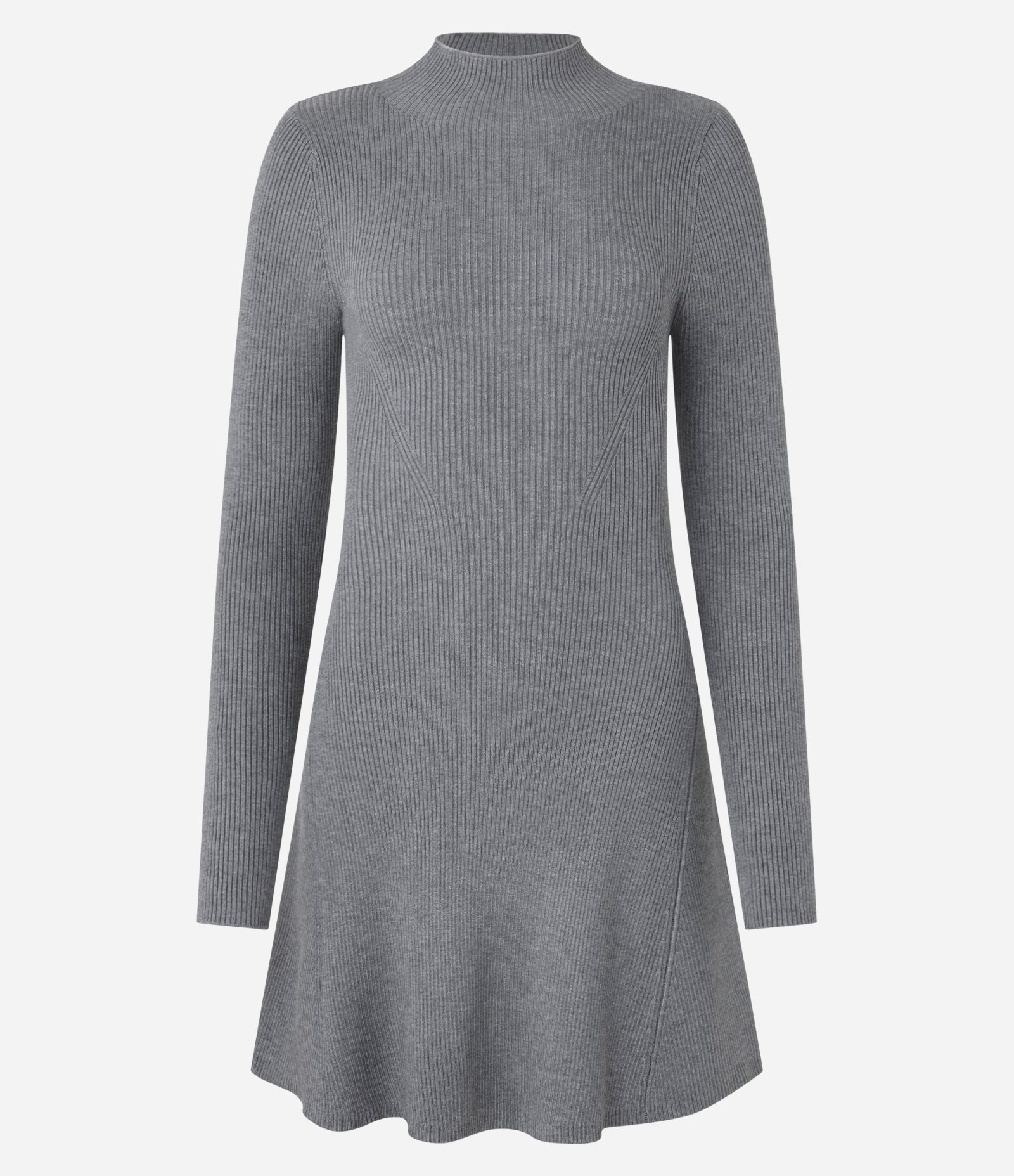 Vestido Evasê Curto em Tricô Canelado com Gola Alta Cinza 5